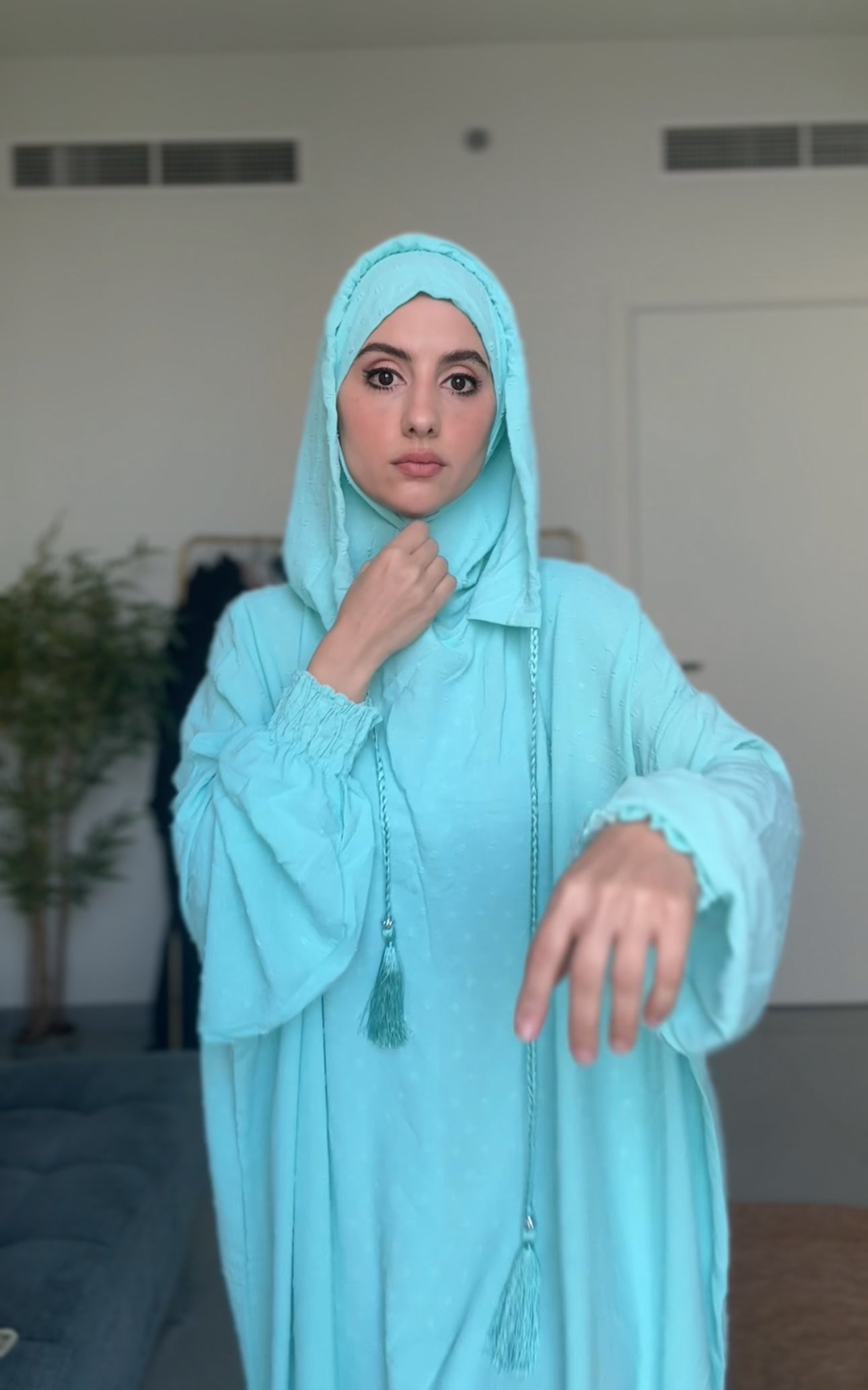 Bright blue burqa with blue dots