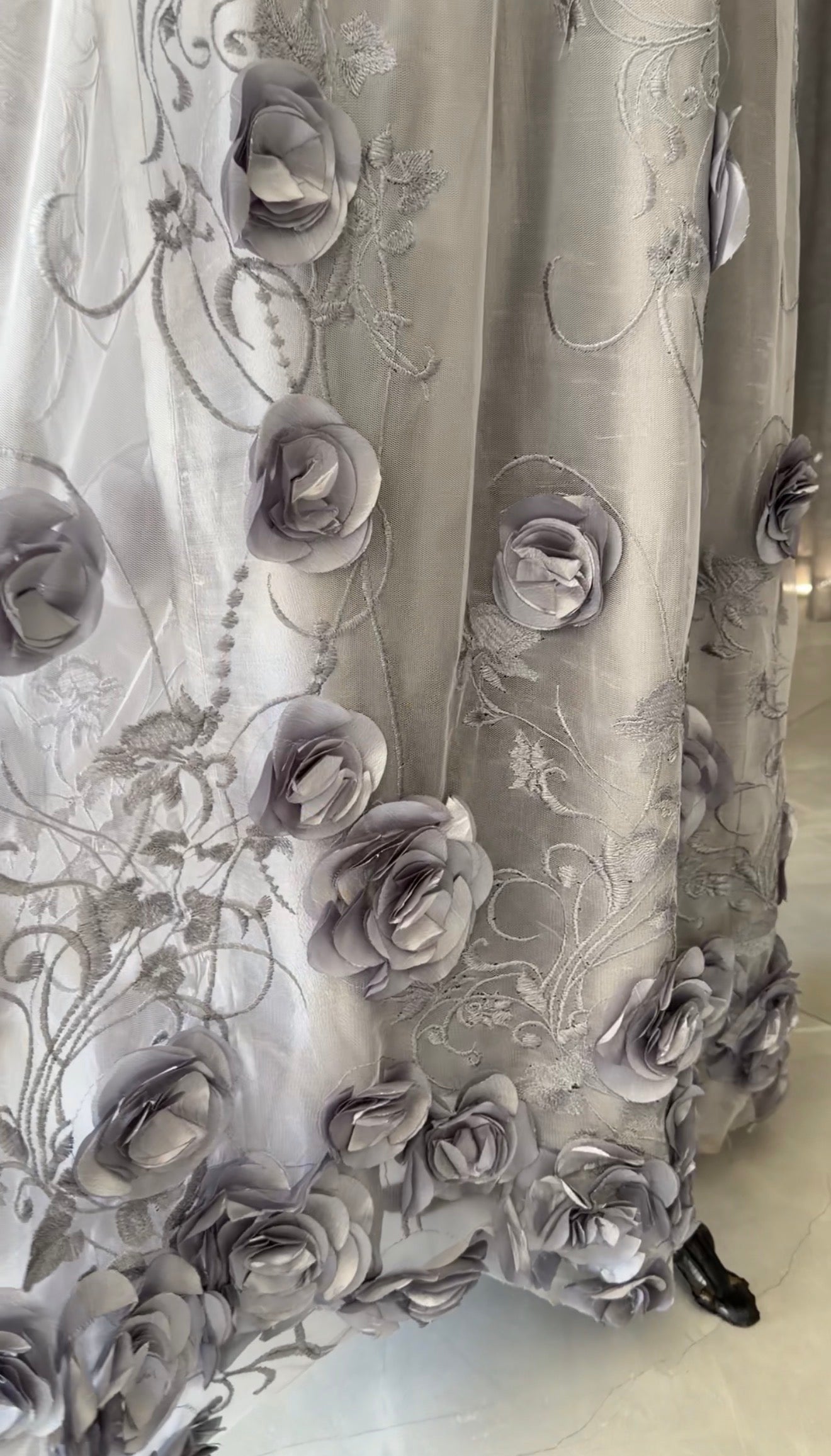 Silver floral lace dress