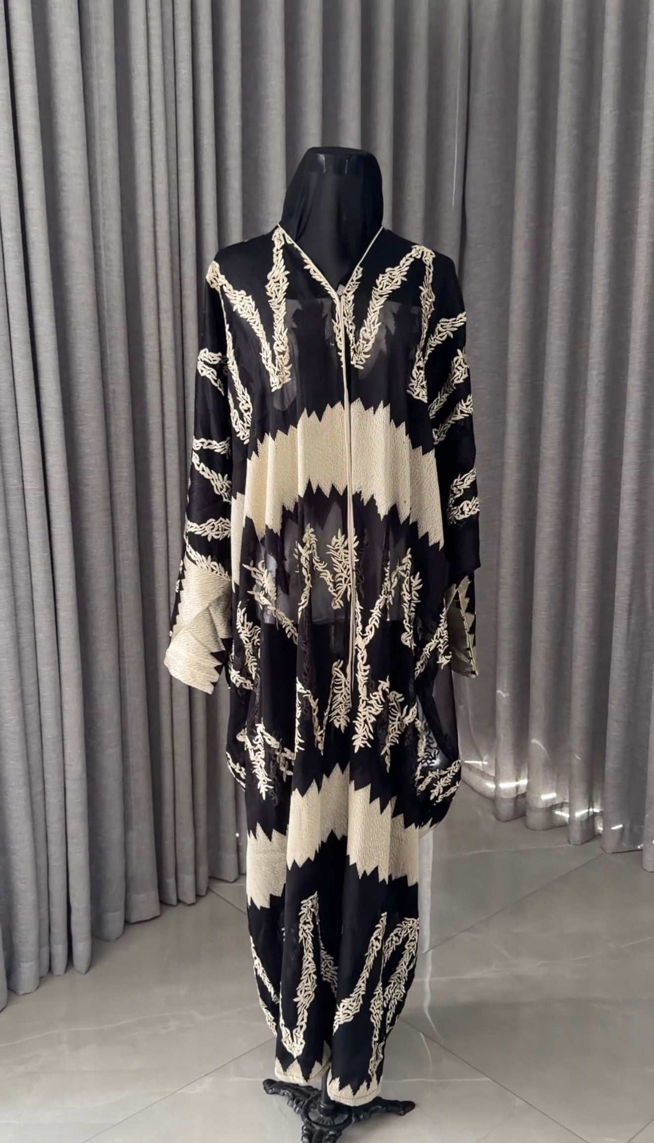 Black Net Abayah with Gold Embroidery Design 3