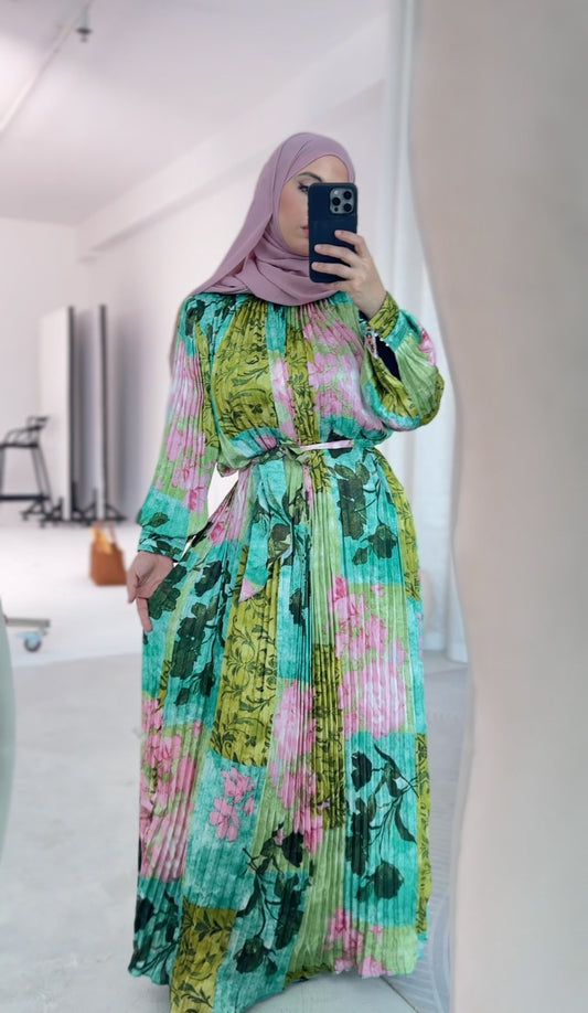 Brown and purple dye pleated dress