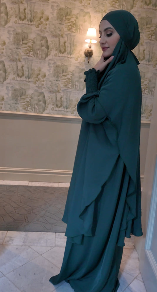 Green Nada fabric Jilbab with long sleeve inner