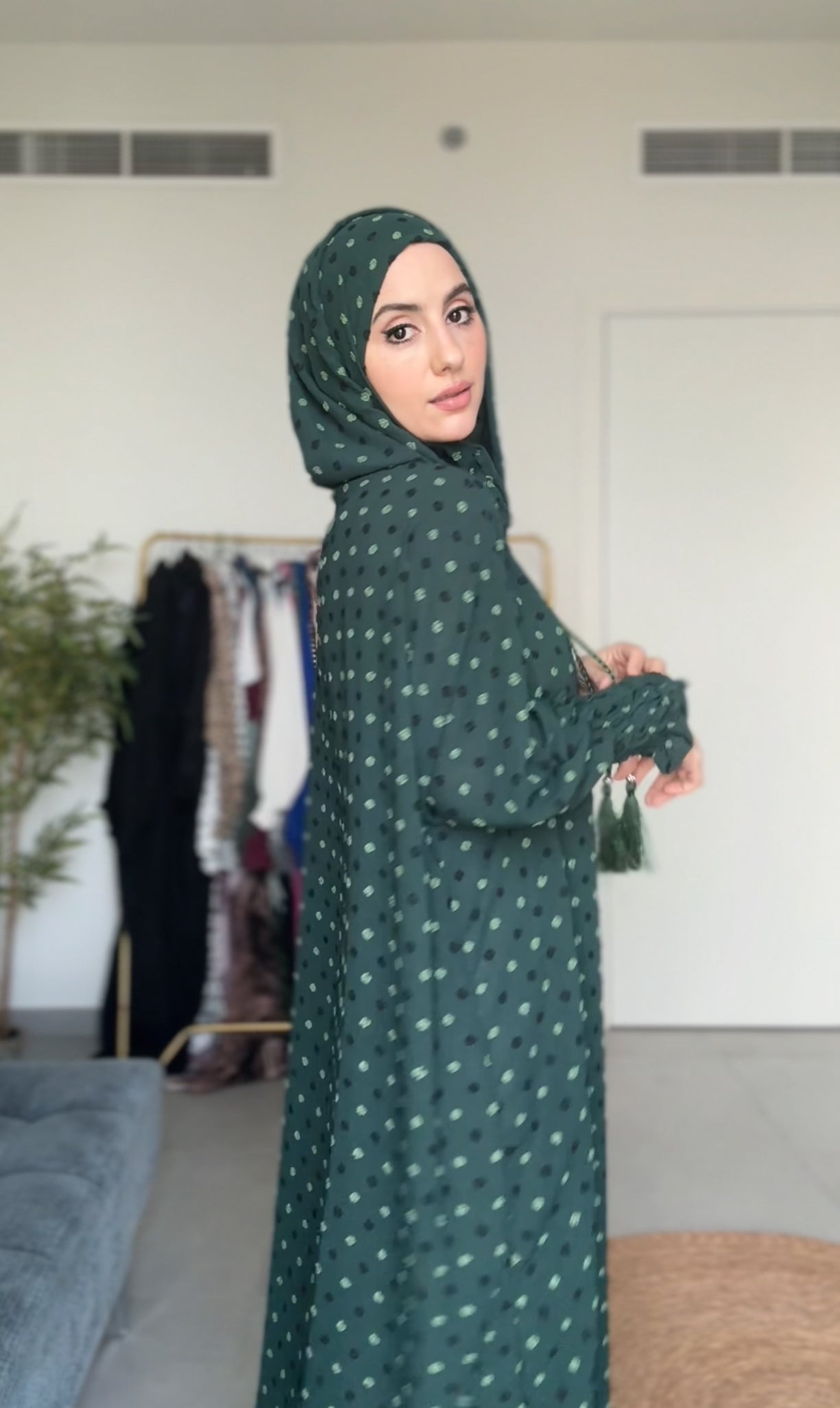 Emerald green burqa with black dots