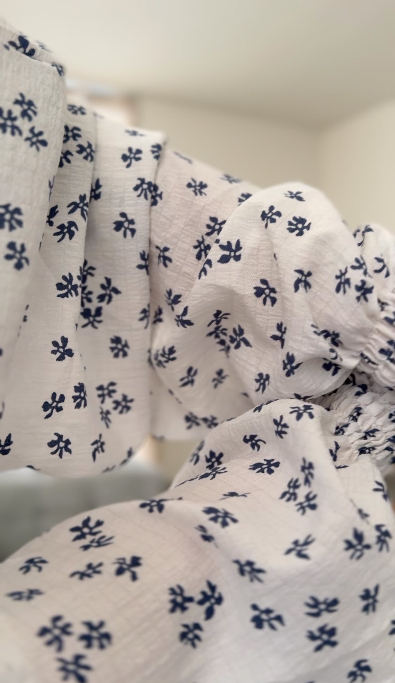 White burqa with navy floral print