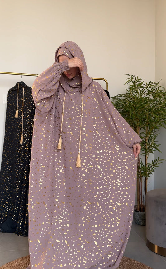 Pinkish Beige burqa with gold pattern