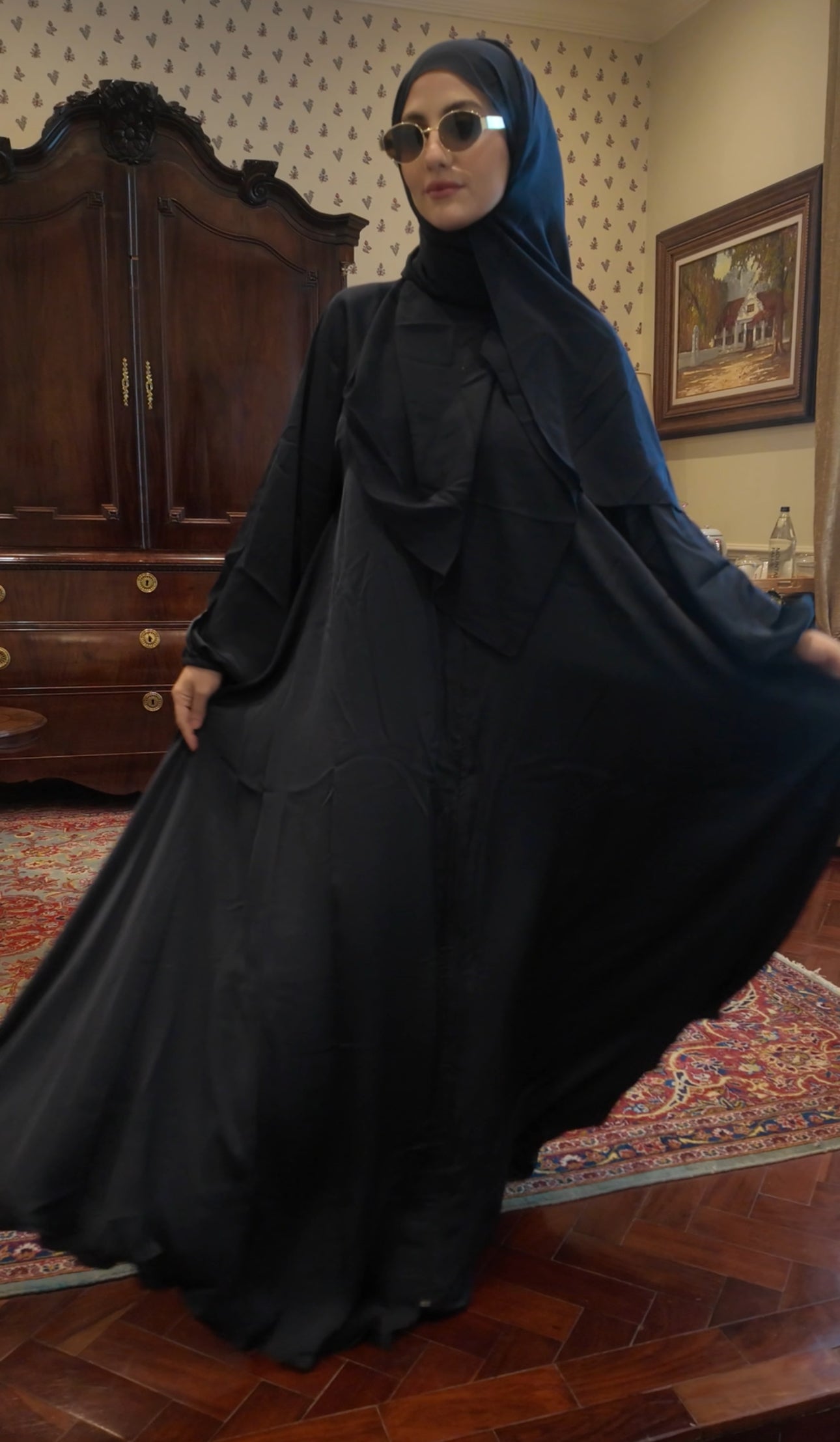 Black flow abayah with attached hijab