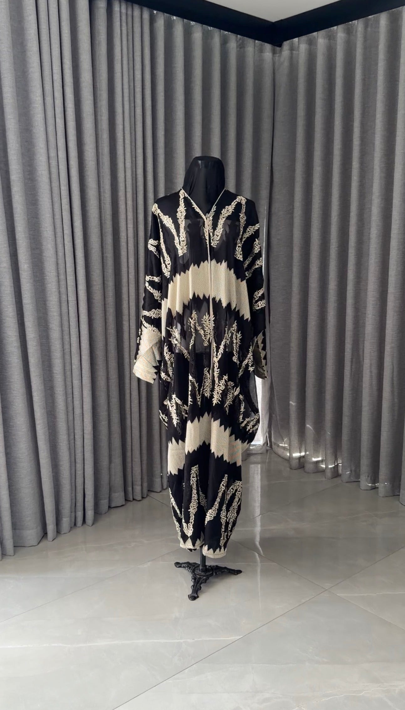 Black Net Abayah with Gold Embroidery Design 3