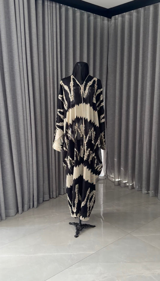 Black Net Abayah with Gold Embroidery Design 3