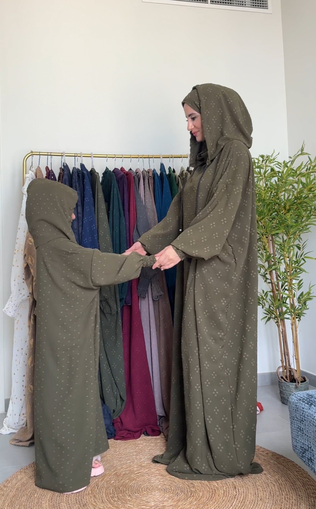 Kids olive green burqa with dots