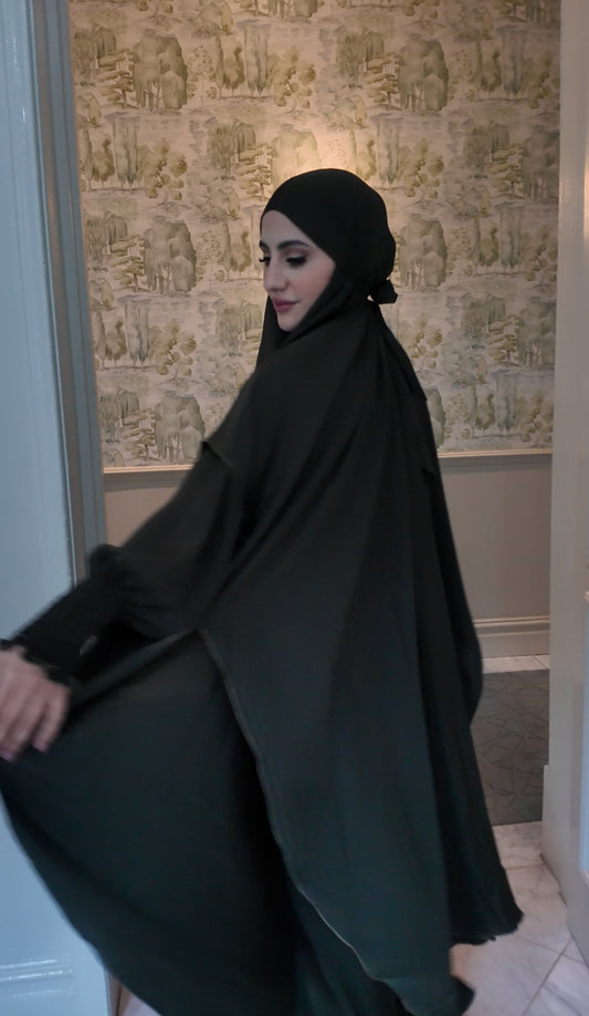 Army Green Nada fabric Jilbab with long sleeve inner