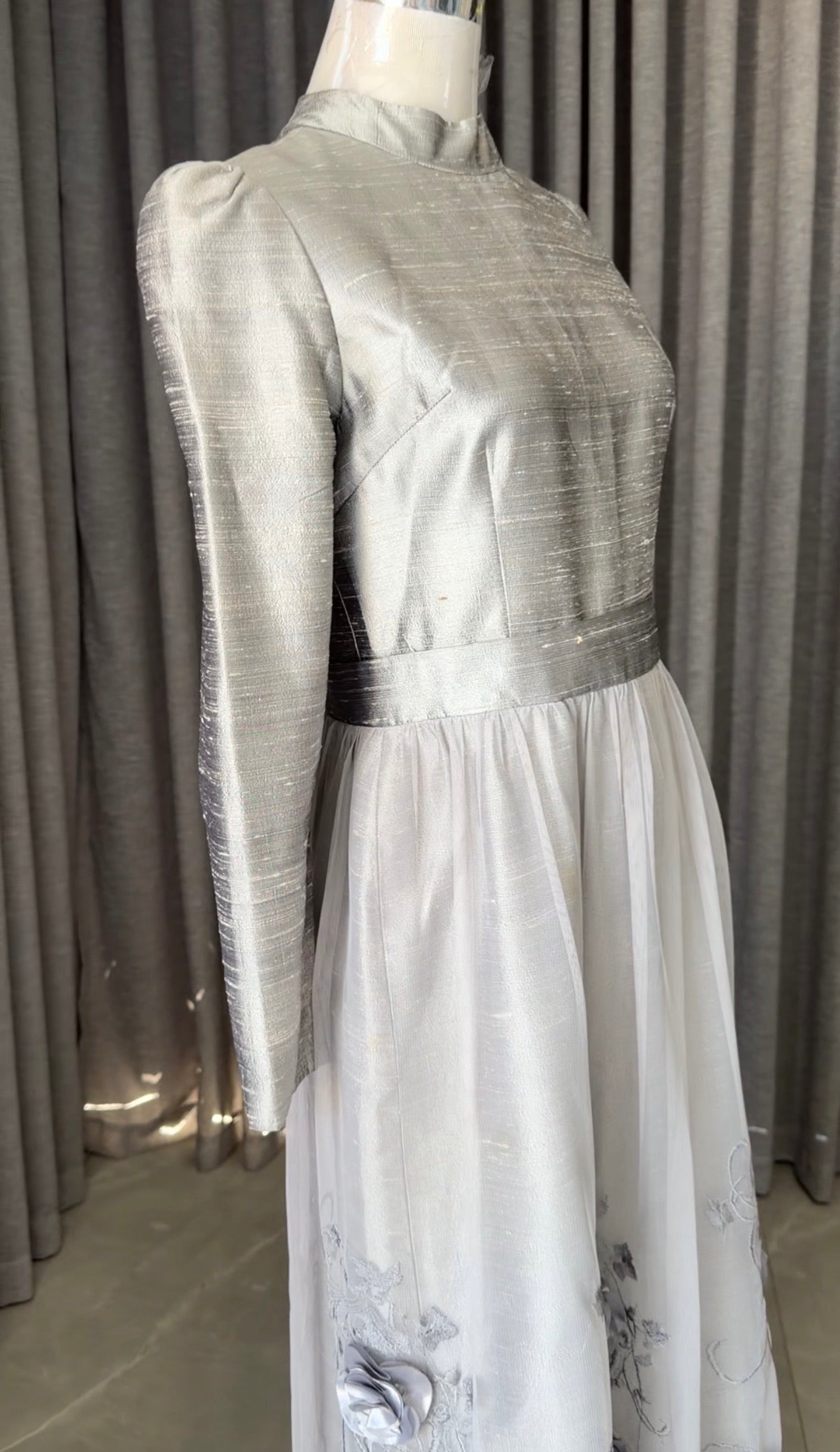 Silver floral lace dress