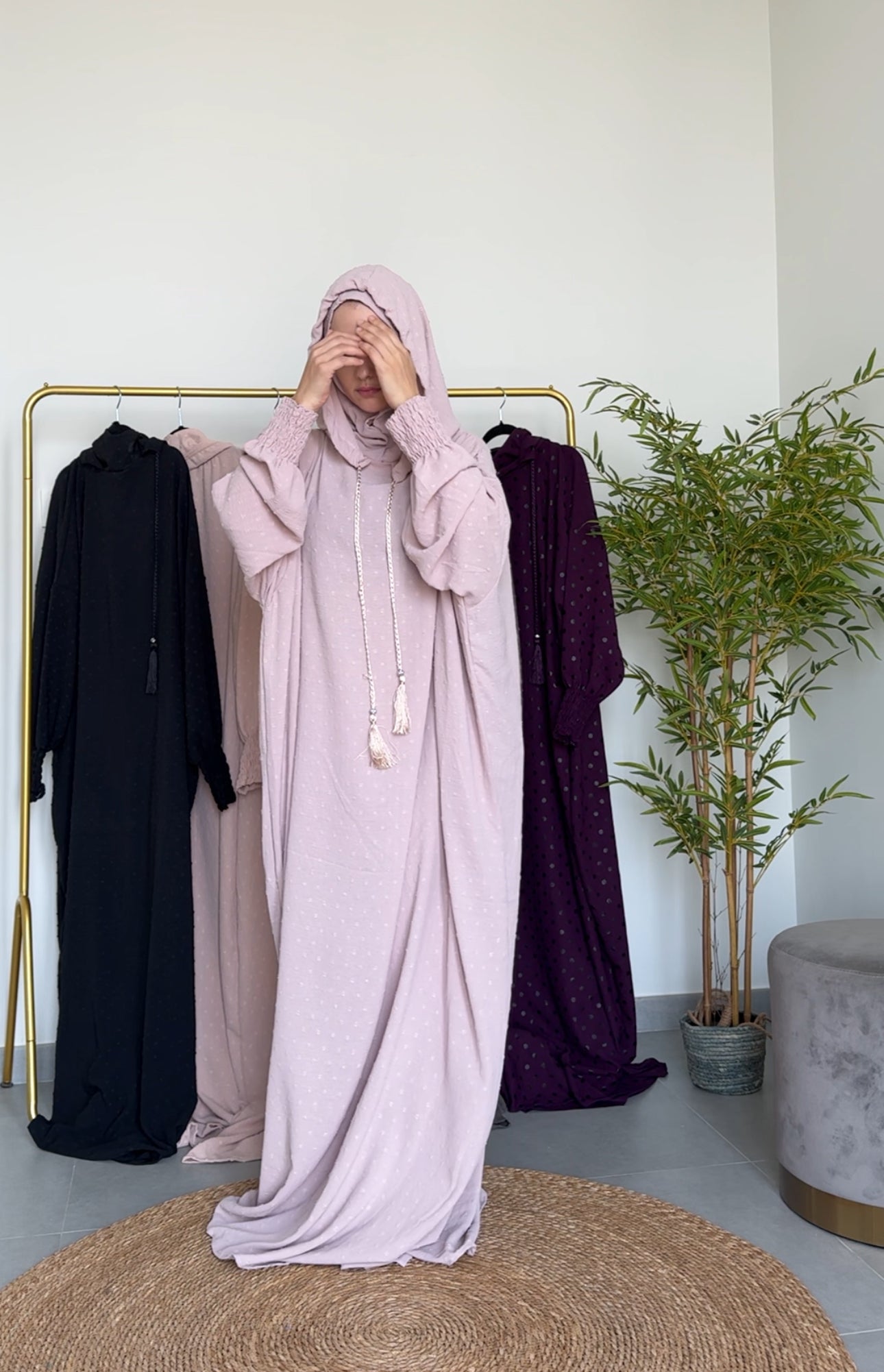 Pinky Beige hoodie burqa with dots