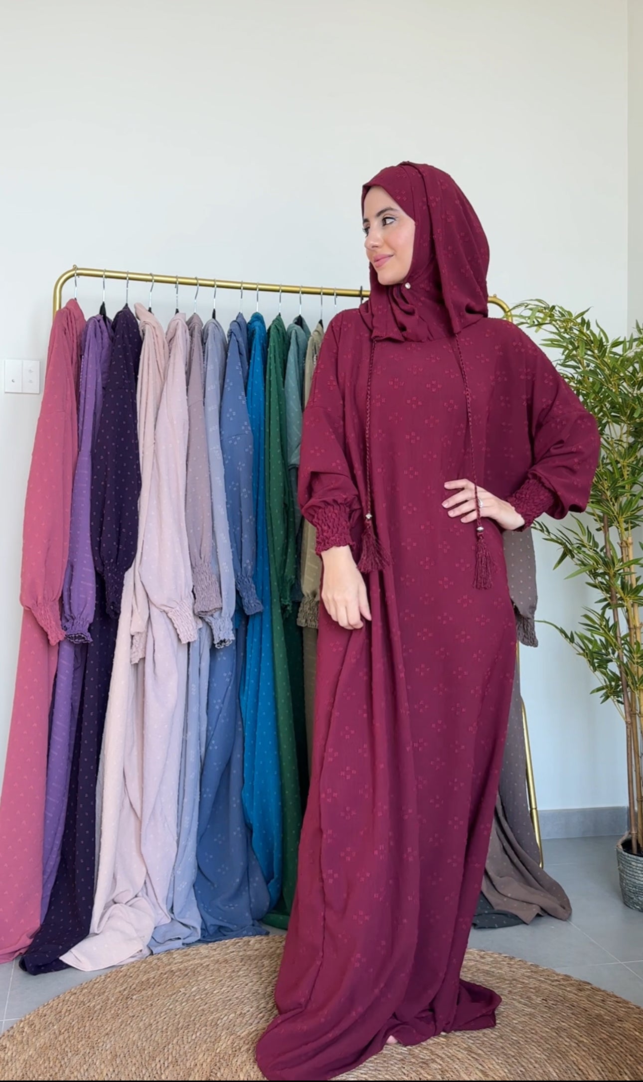 Maroon Burqa with four maroon dots