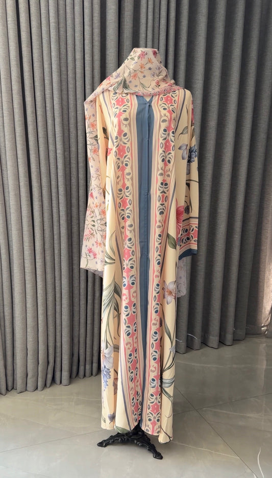 Cream Big Floral Abayah