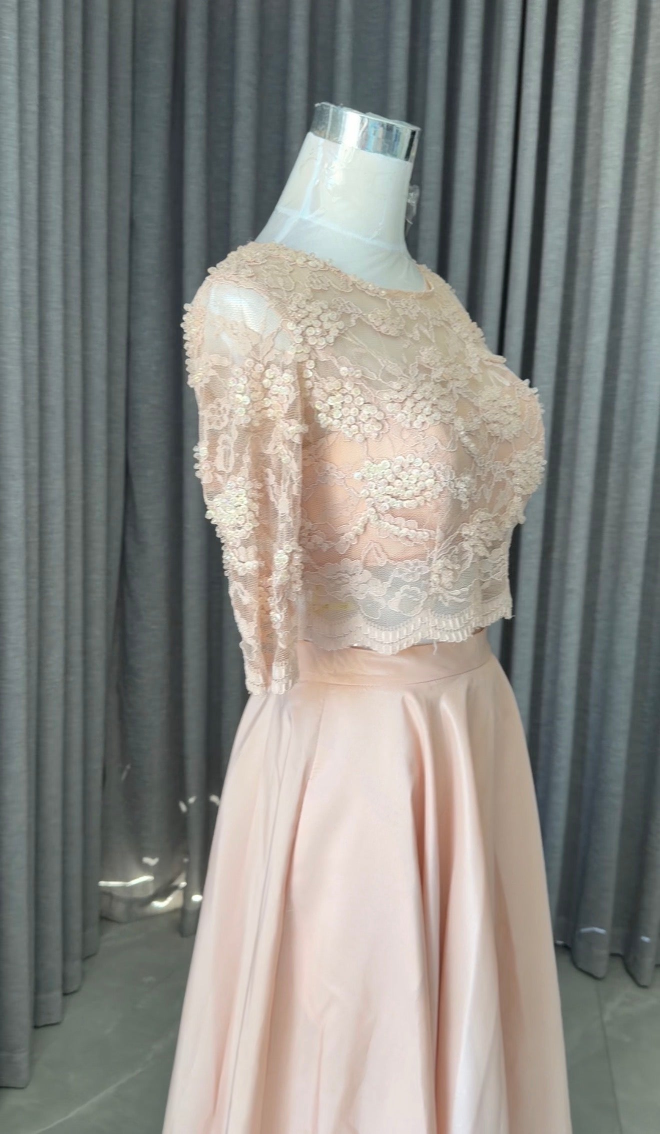 Peach beaded set with skirt