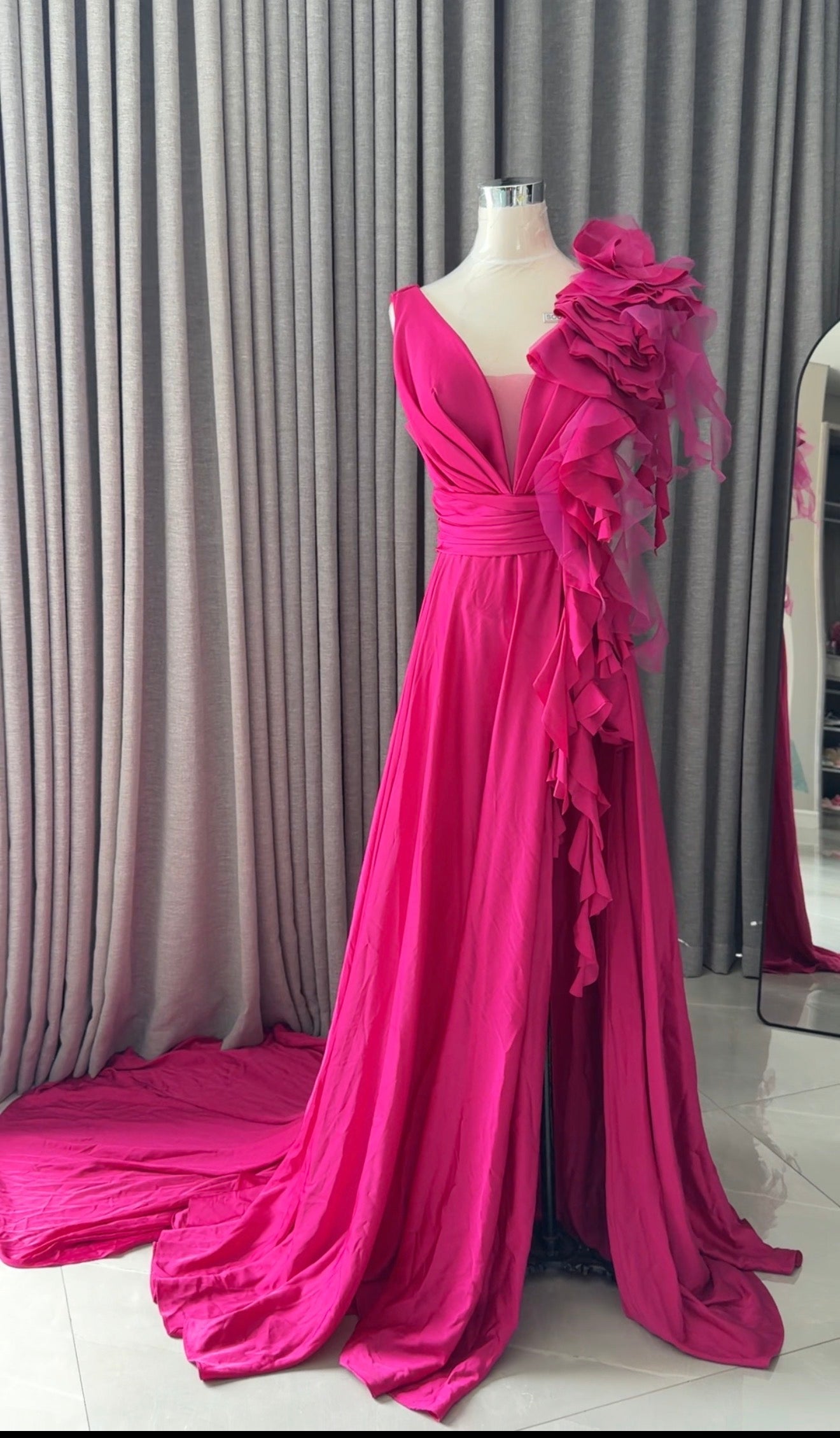 Pink floral bridal dress