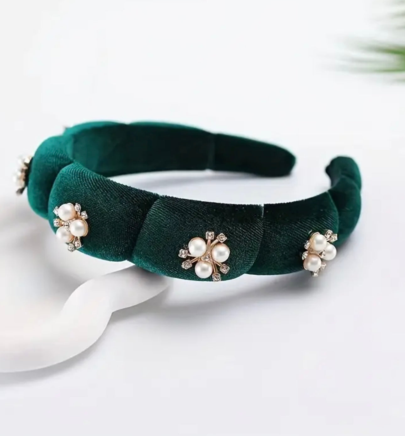 Emerald Green Velvet with Pearl Alice Band