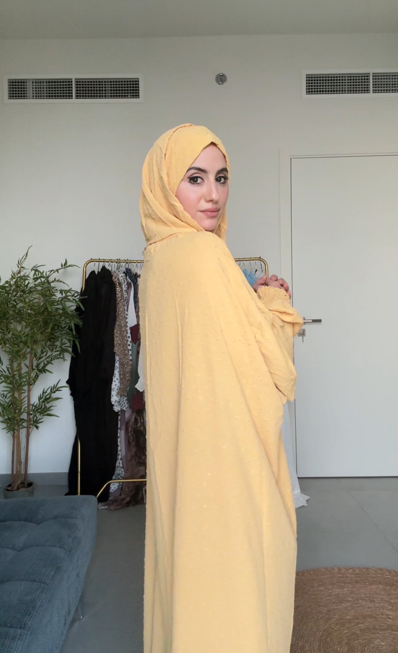 Light yellow burqa with yellow dots