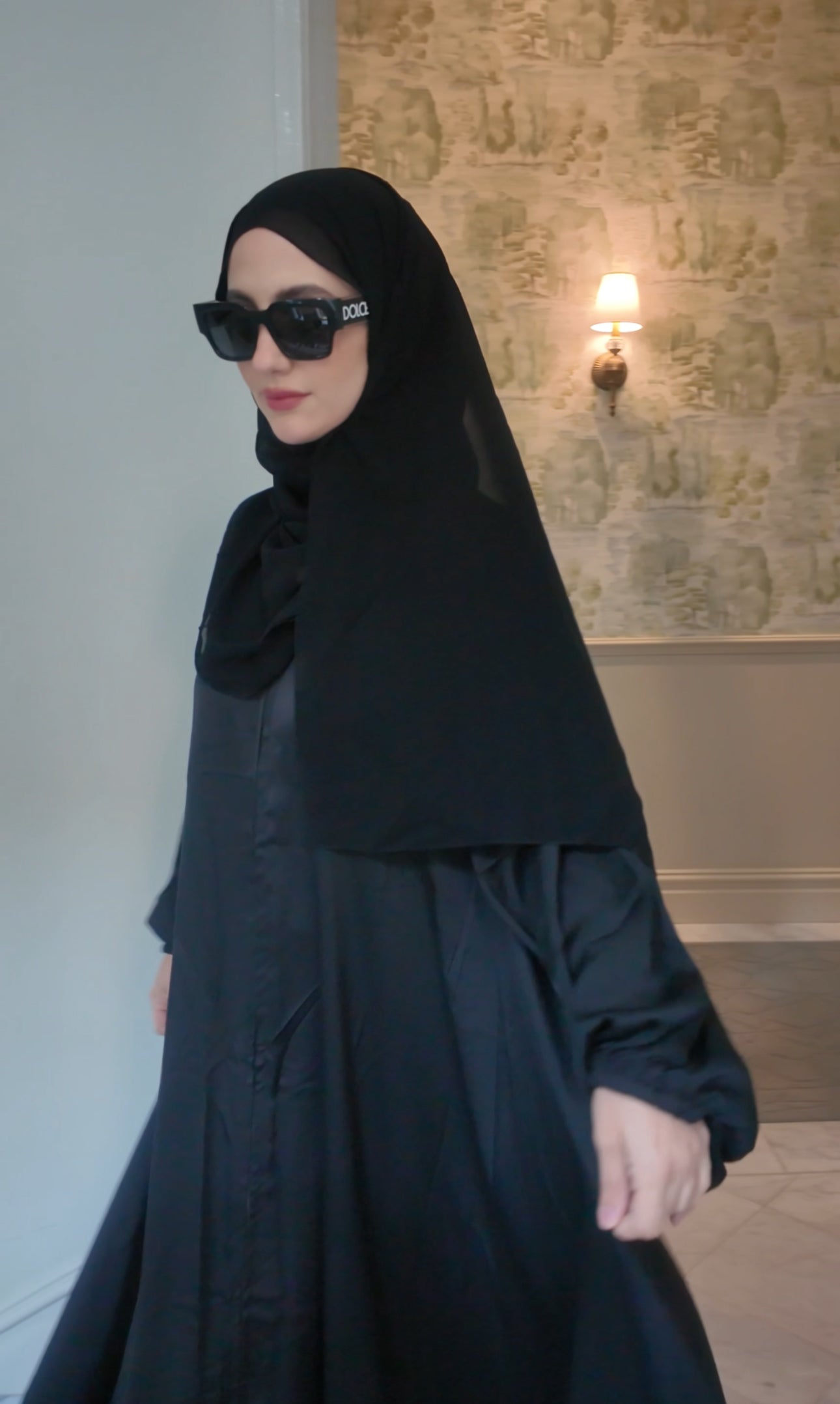 Black flow abayah with attached hijab