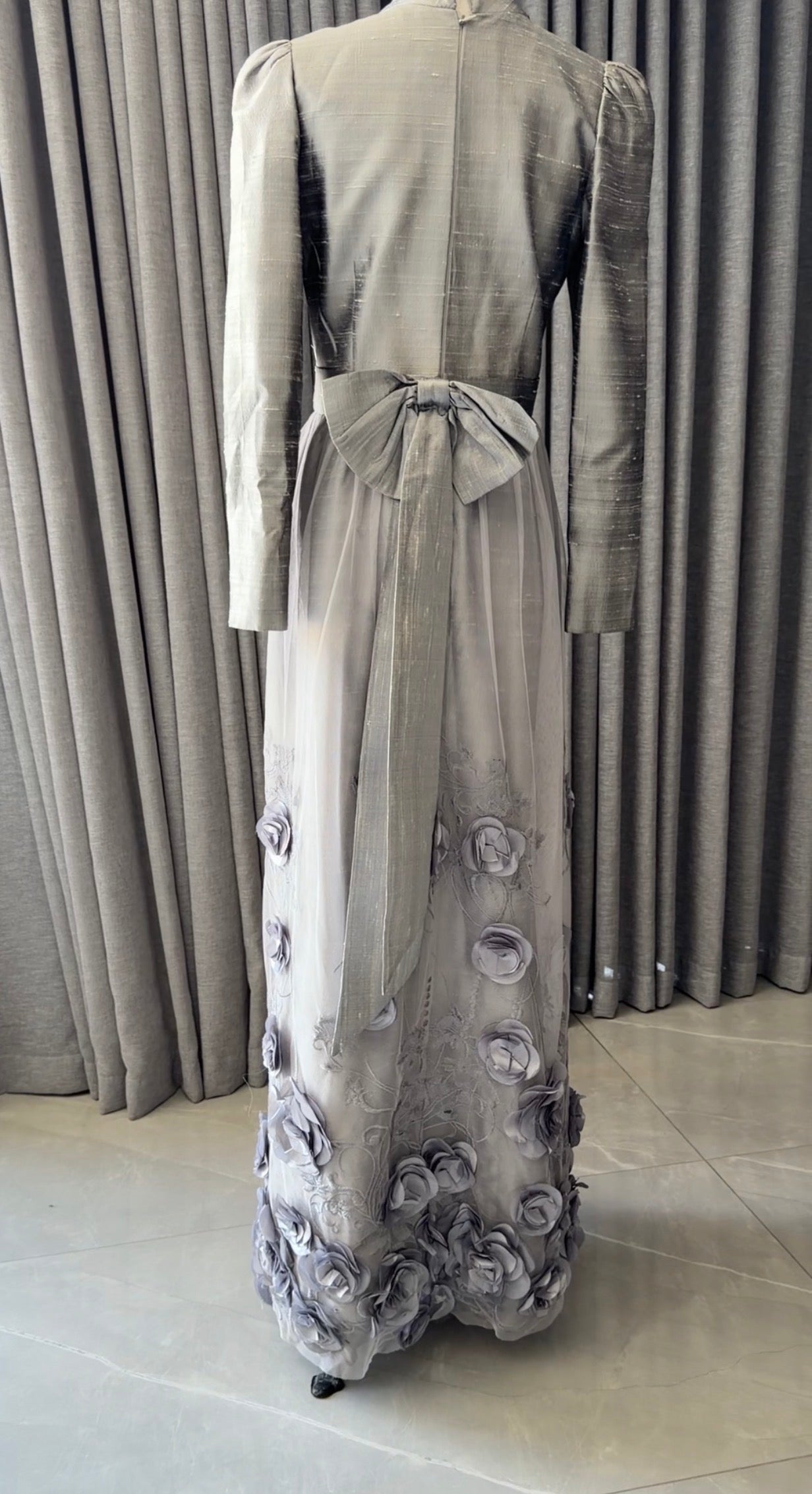 Silver floral lace dress