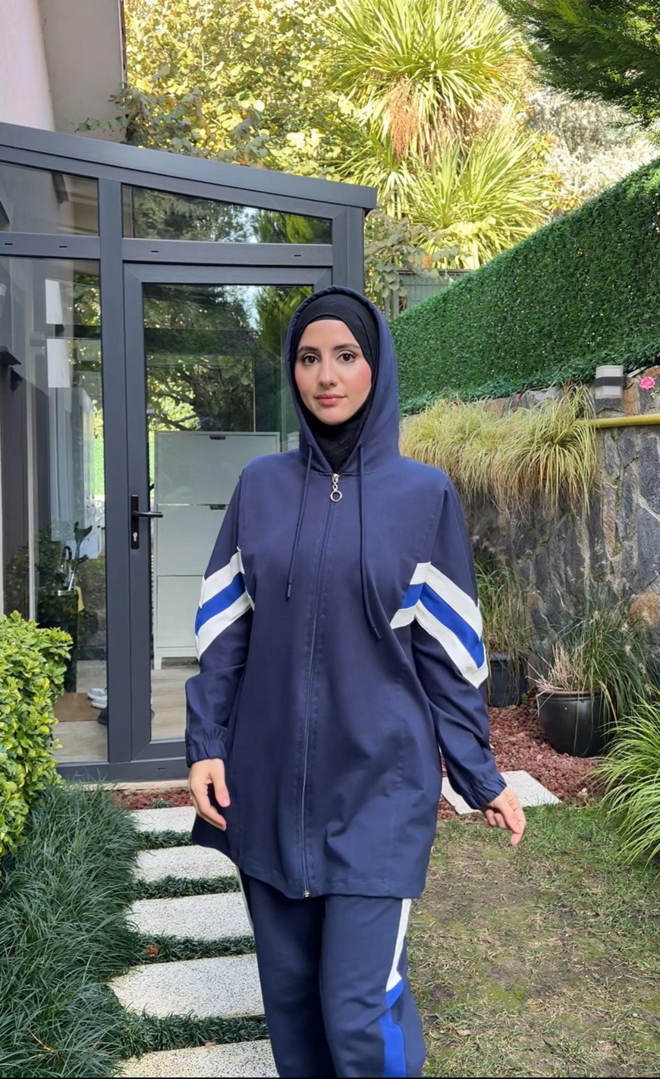 Navy tracksuit set with white stripes