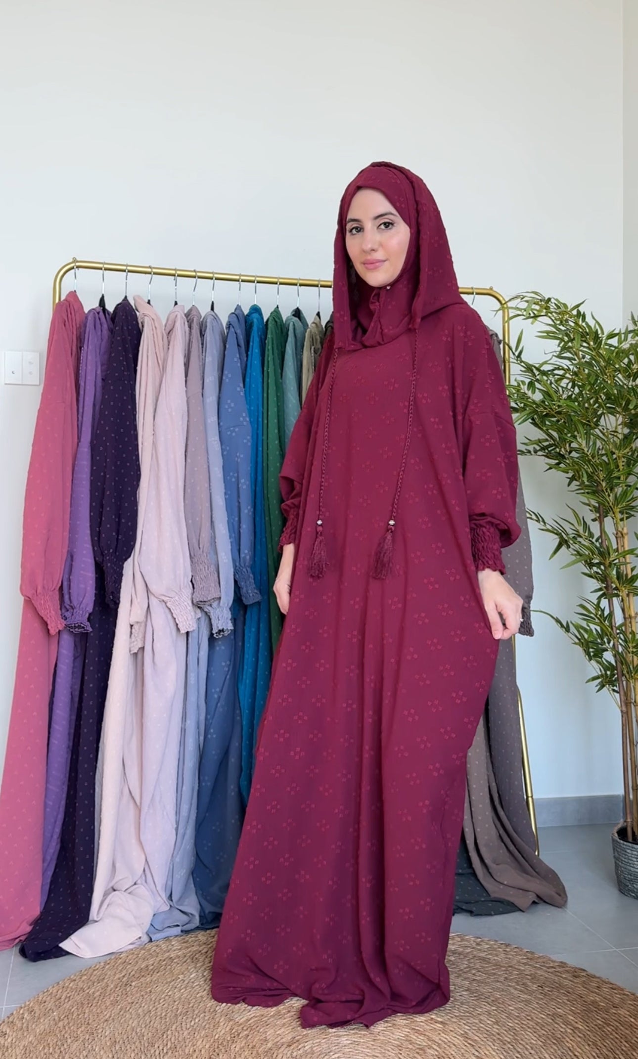 Maroon Burqa with four maroon dots