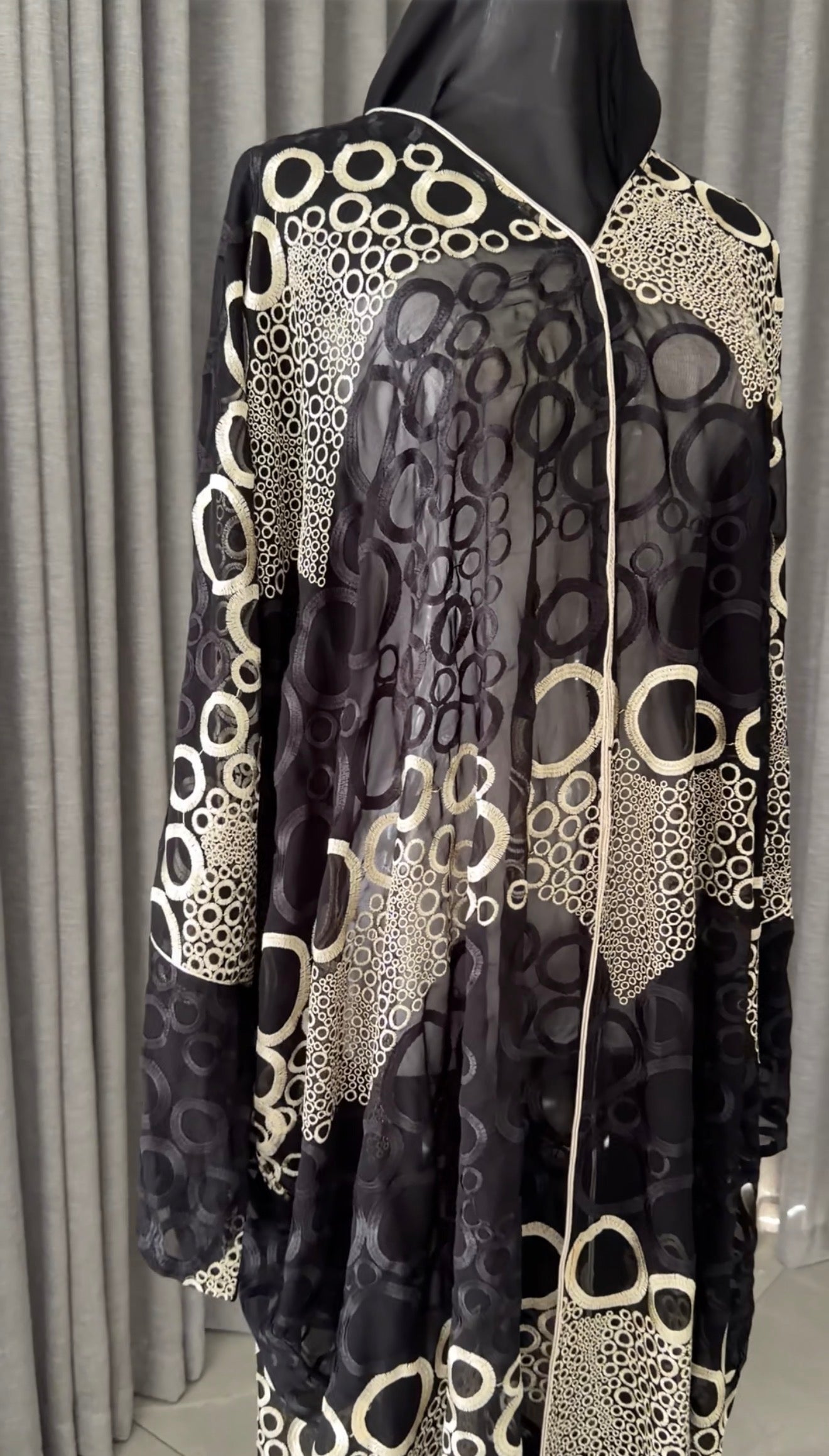 Black Net Abayah with Gold Embroidery Design 2