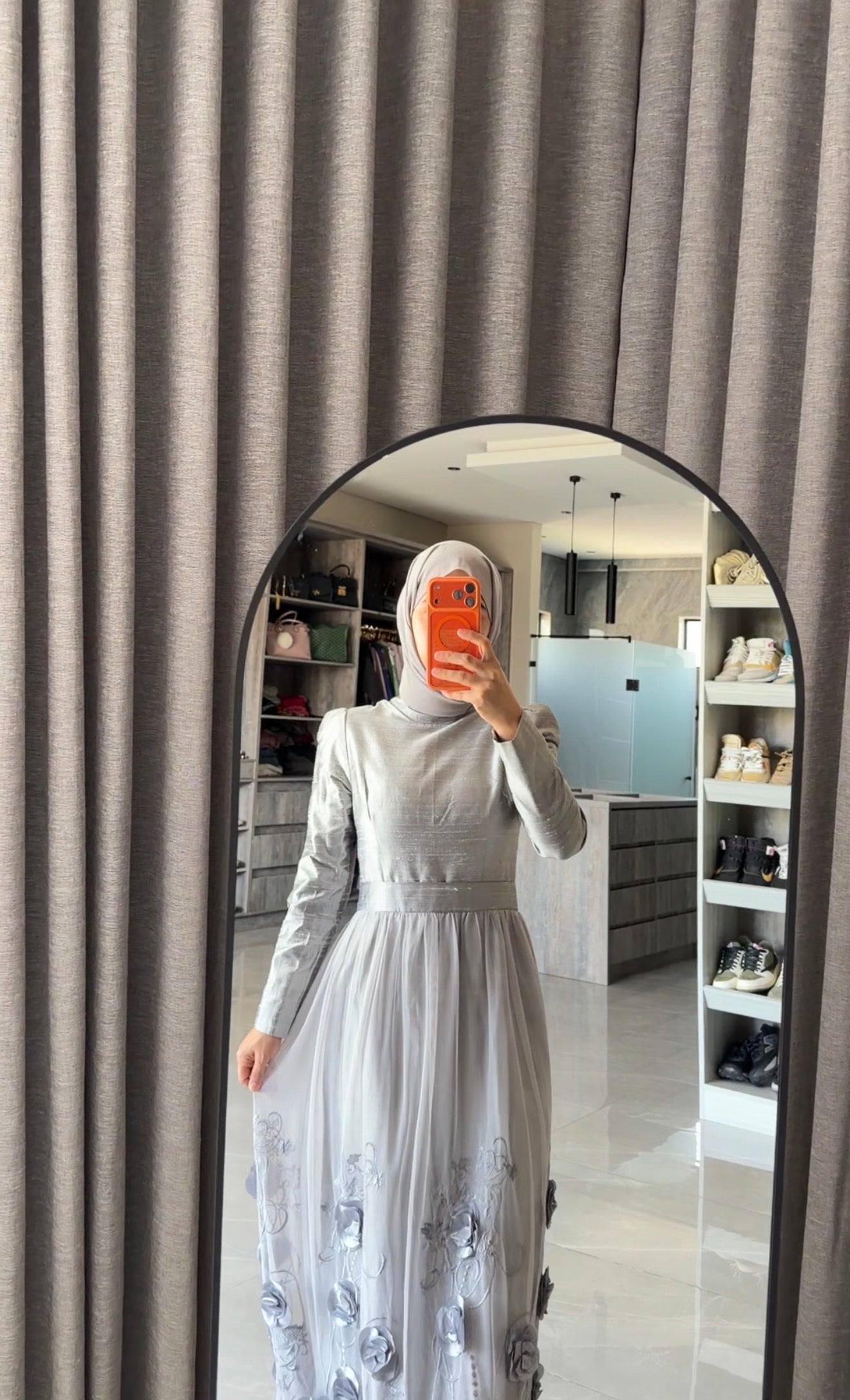 Silver floral lace dress