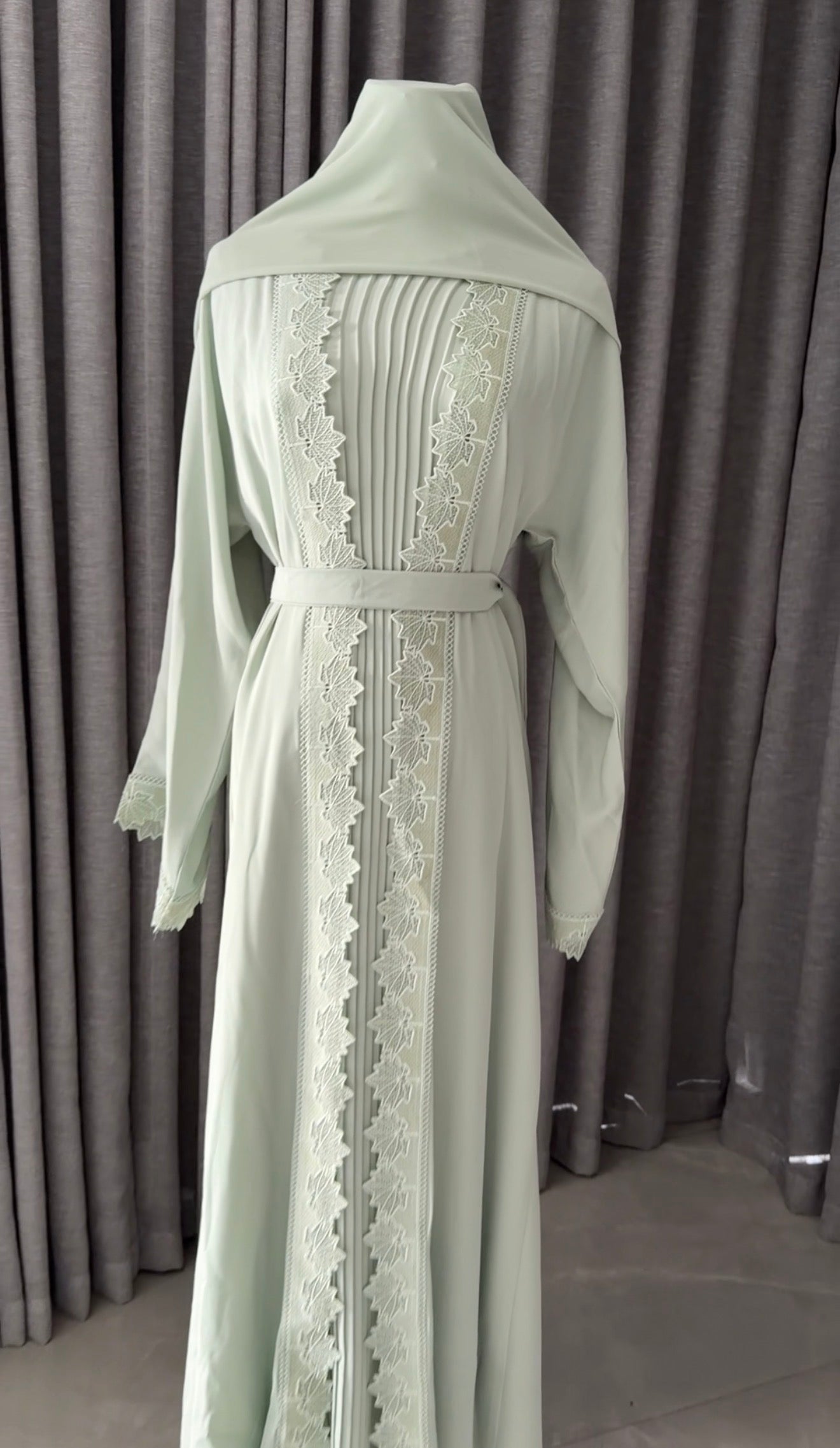 Green Lace Abayah with Inner and Belt