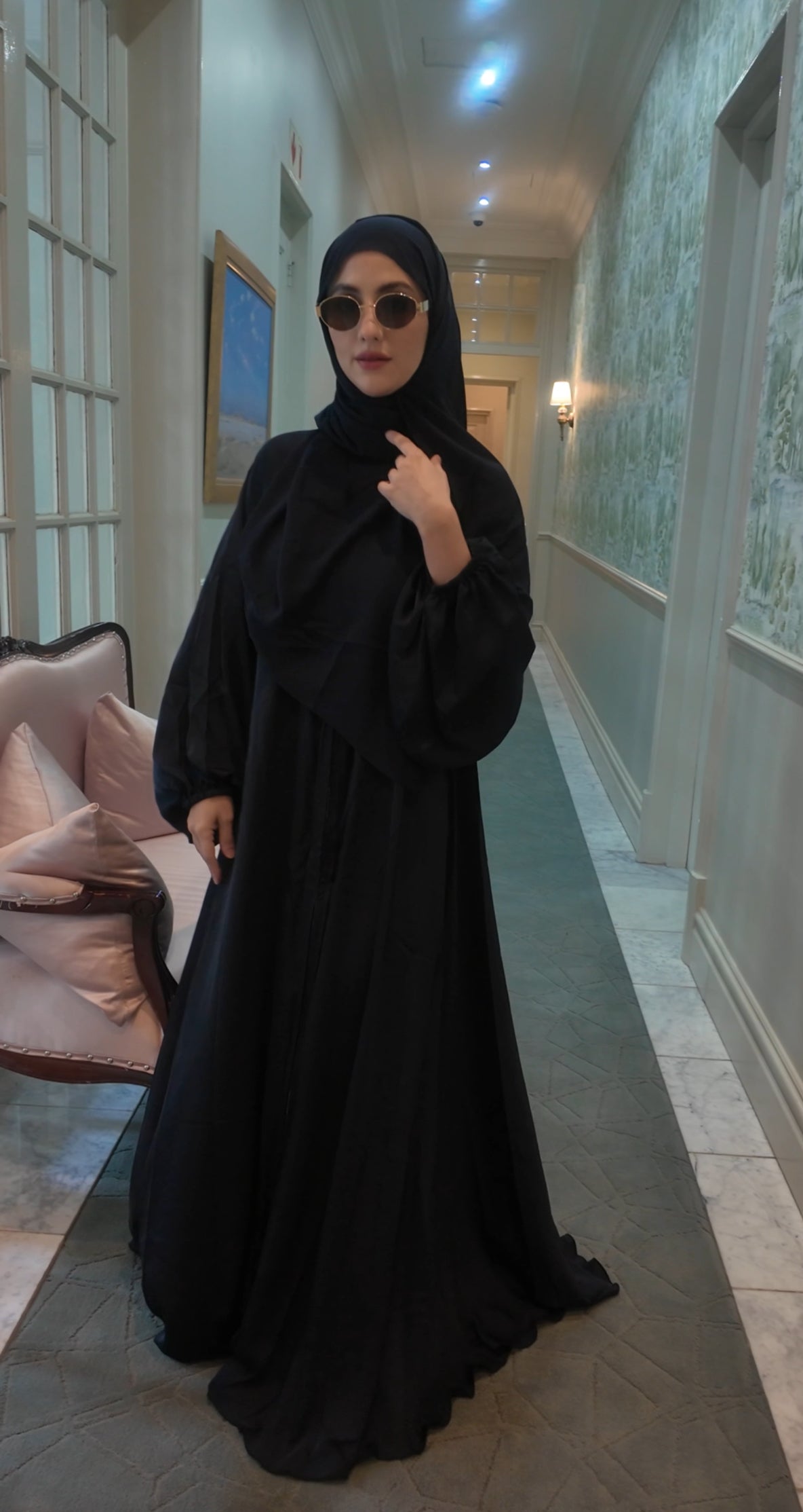 Black flow abayah with attached hijab