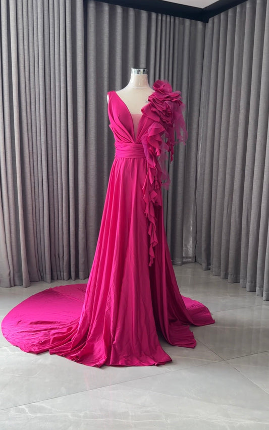 Pink floral bridal dress