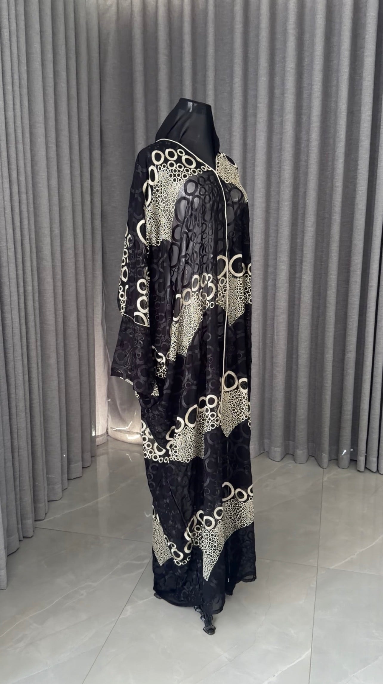 Black Net Abayah with Gold Embroidery Design 2