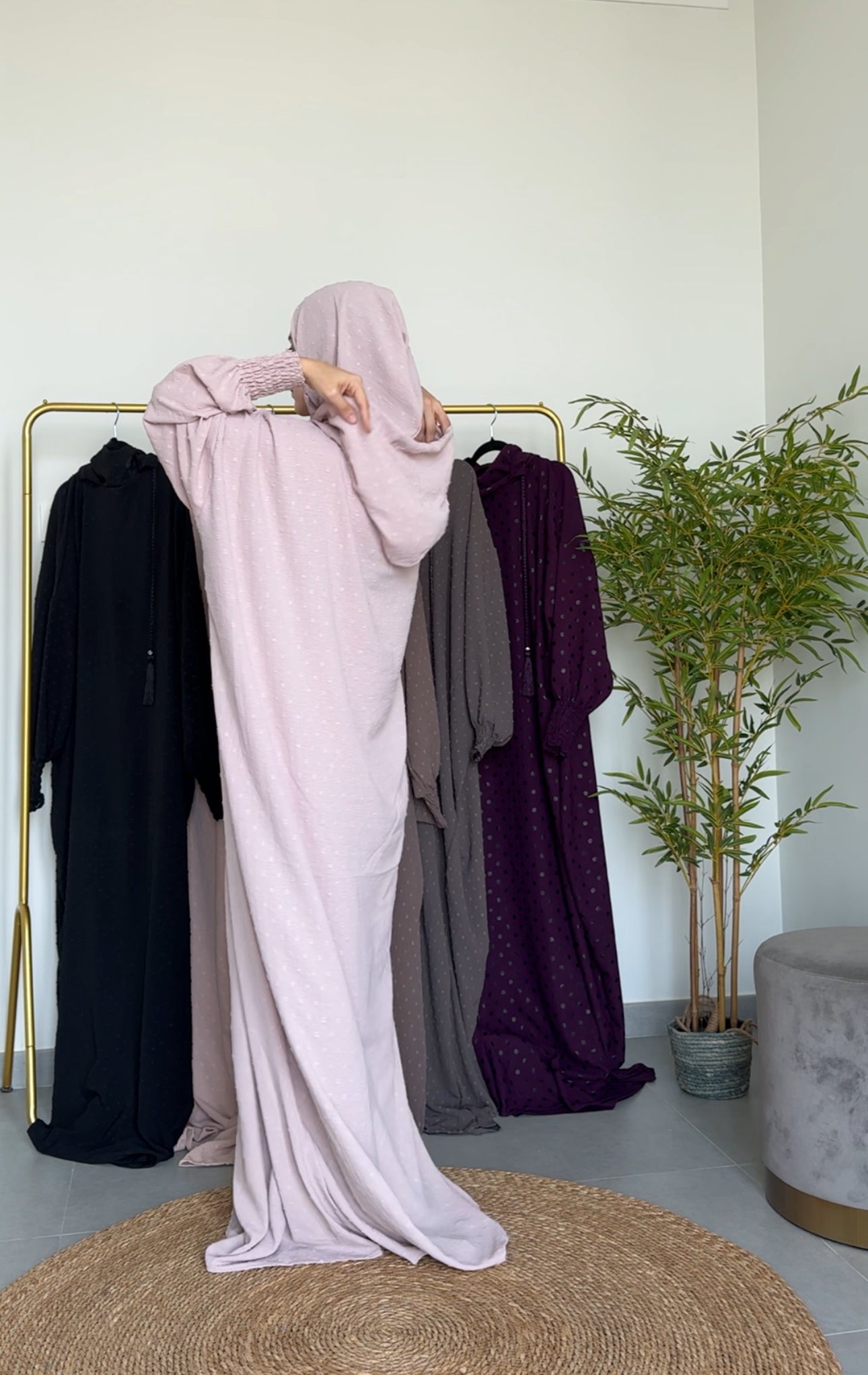 Pinky Beige hoodie burqa with dots