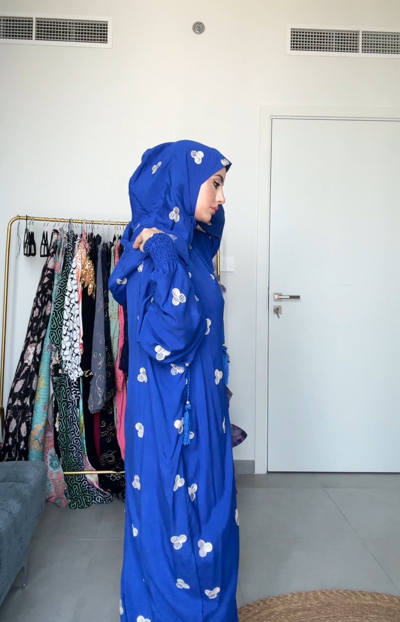 Navy with big white dots burqa