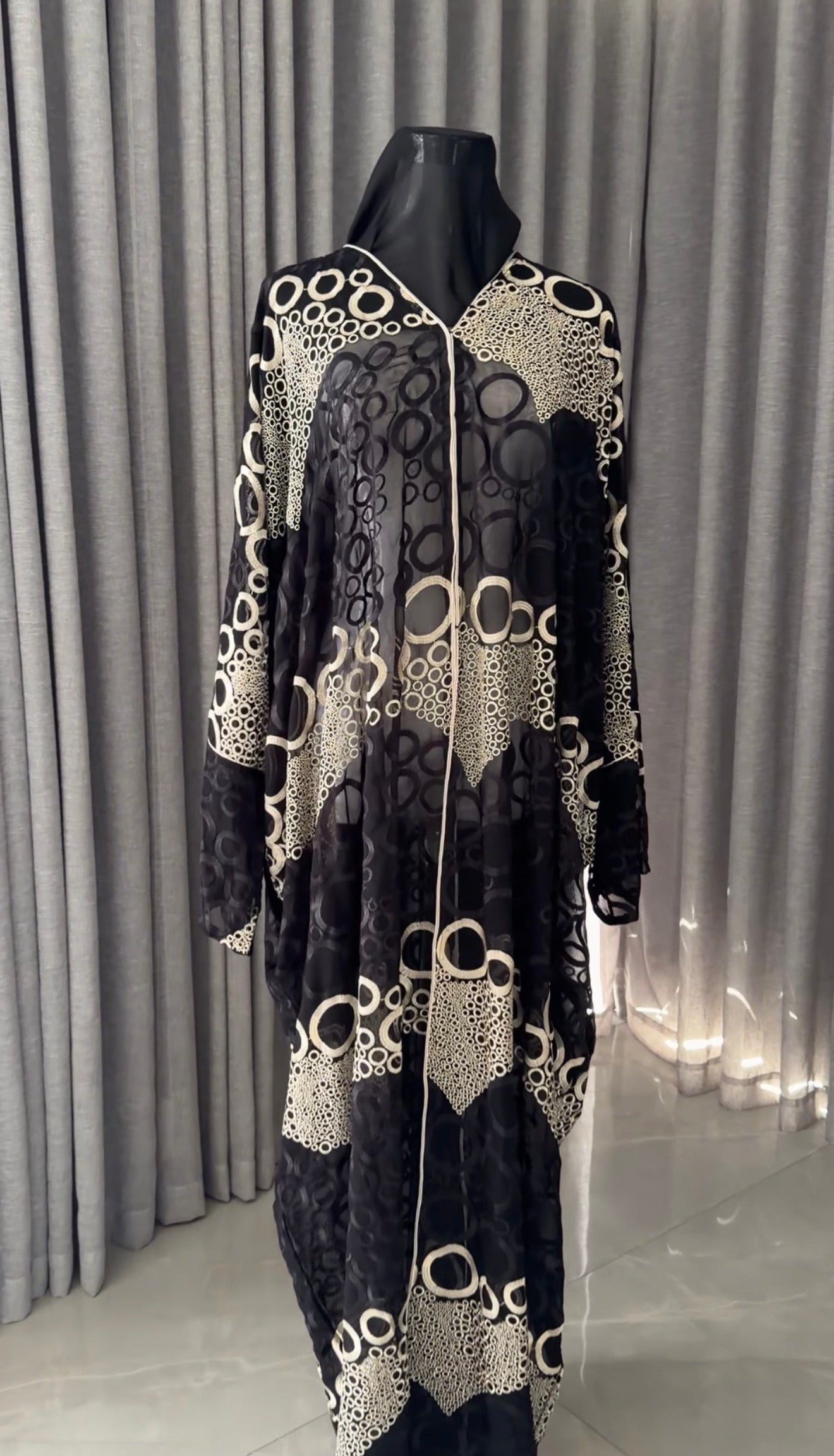 Black Net Abayah with Gold Embroidery Design 2