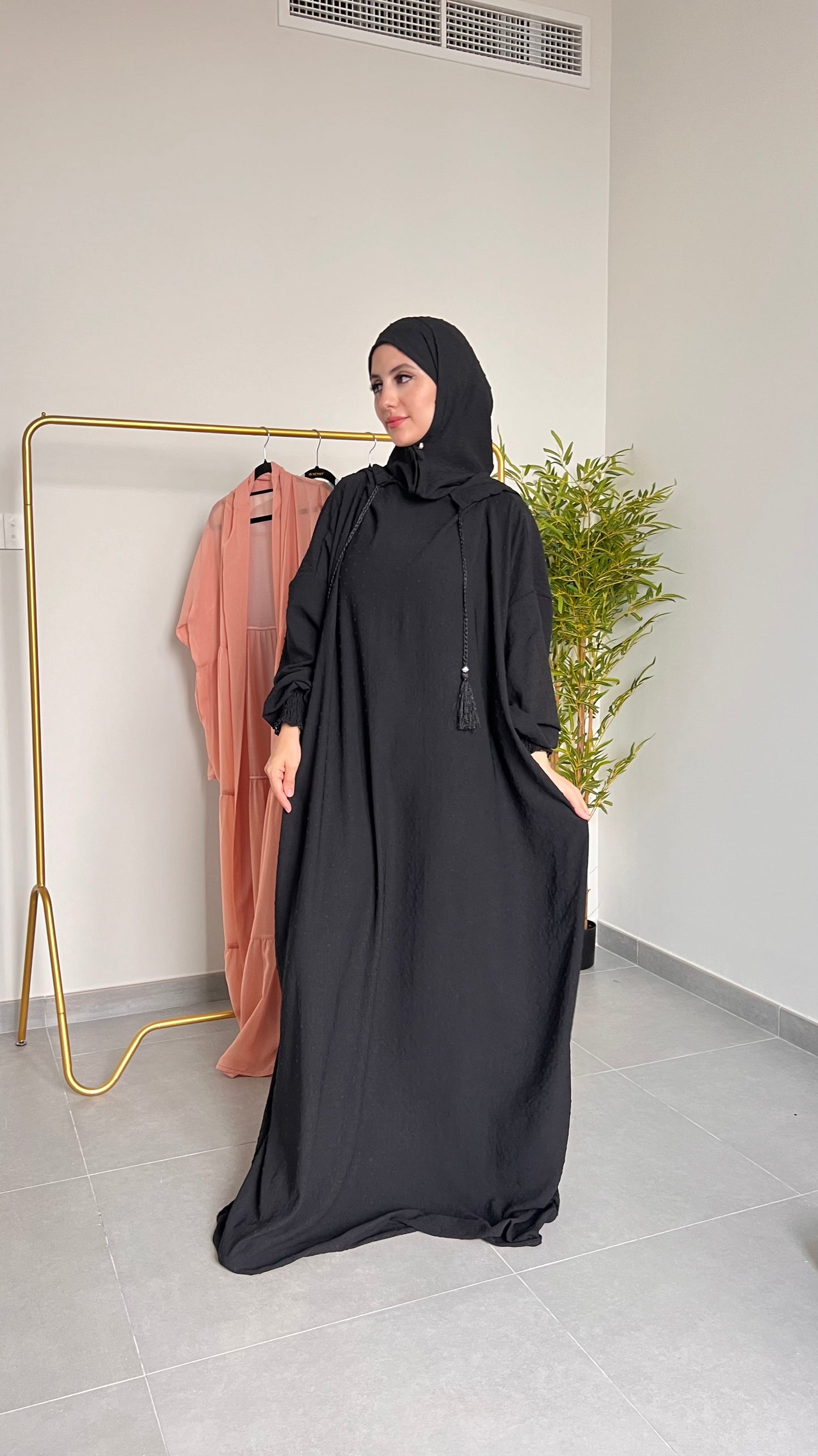 Black Burqa with black dots