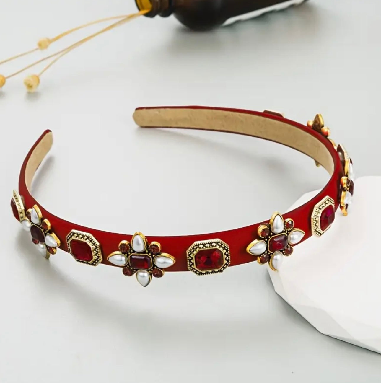 Red with beads Alice Band