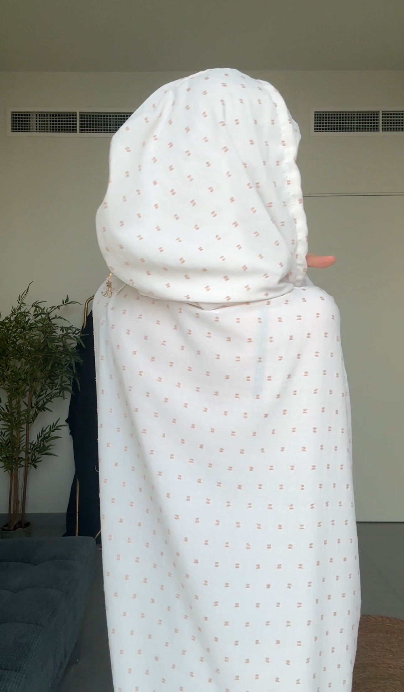 White burqa with beige dots