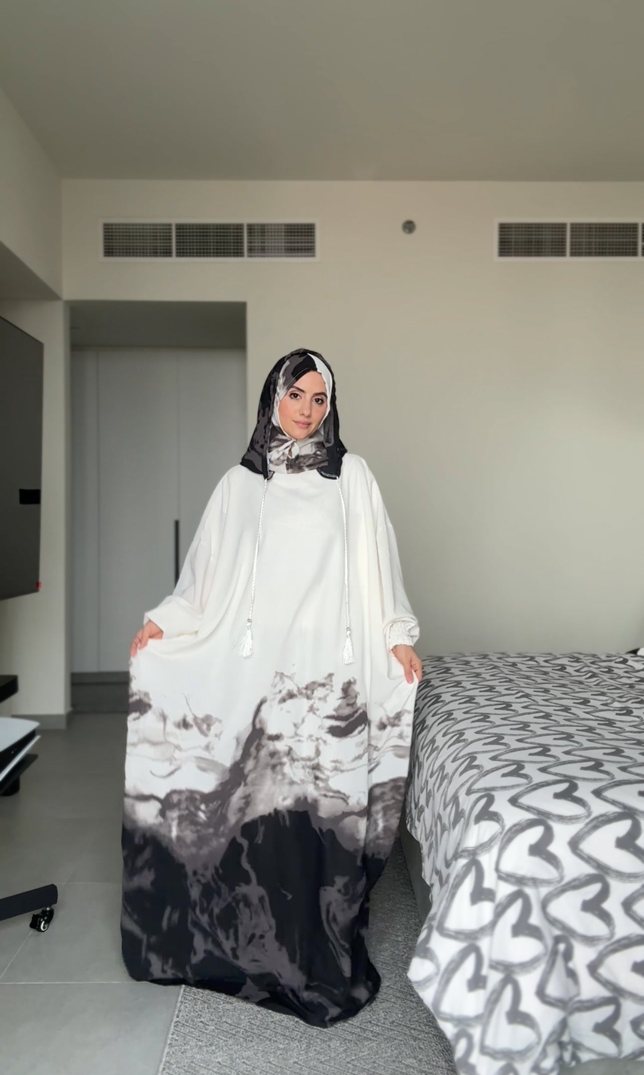 White burqa with gray dye