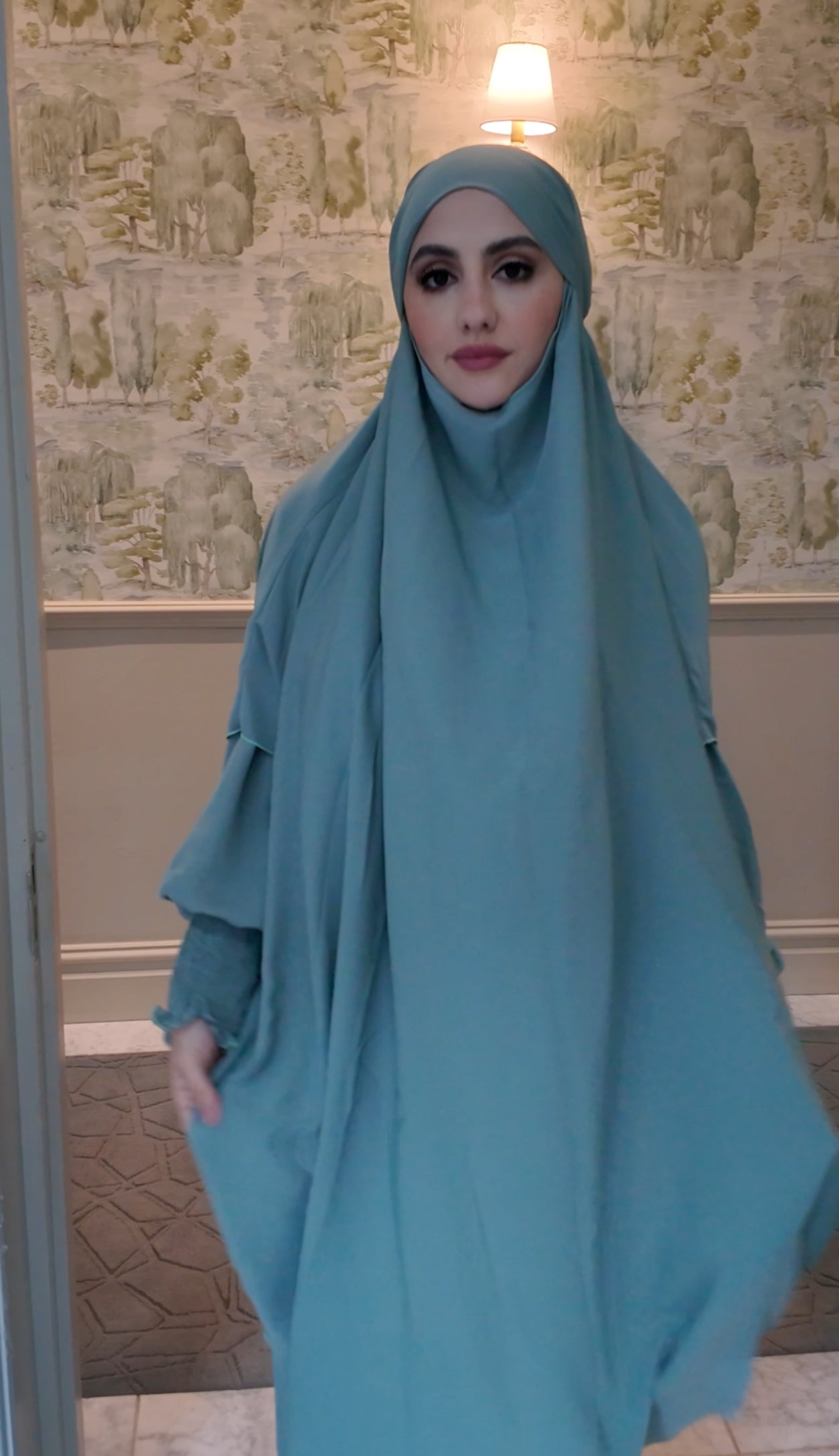 Green Nada fabric Jilbab with long sleeve inner