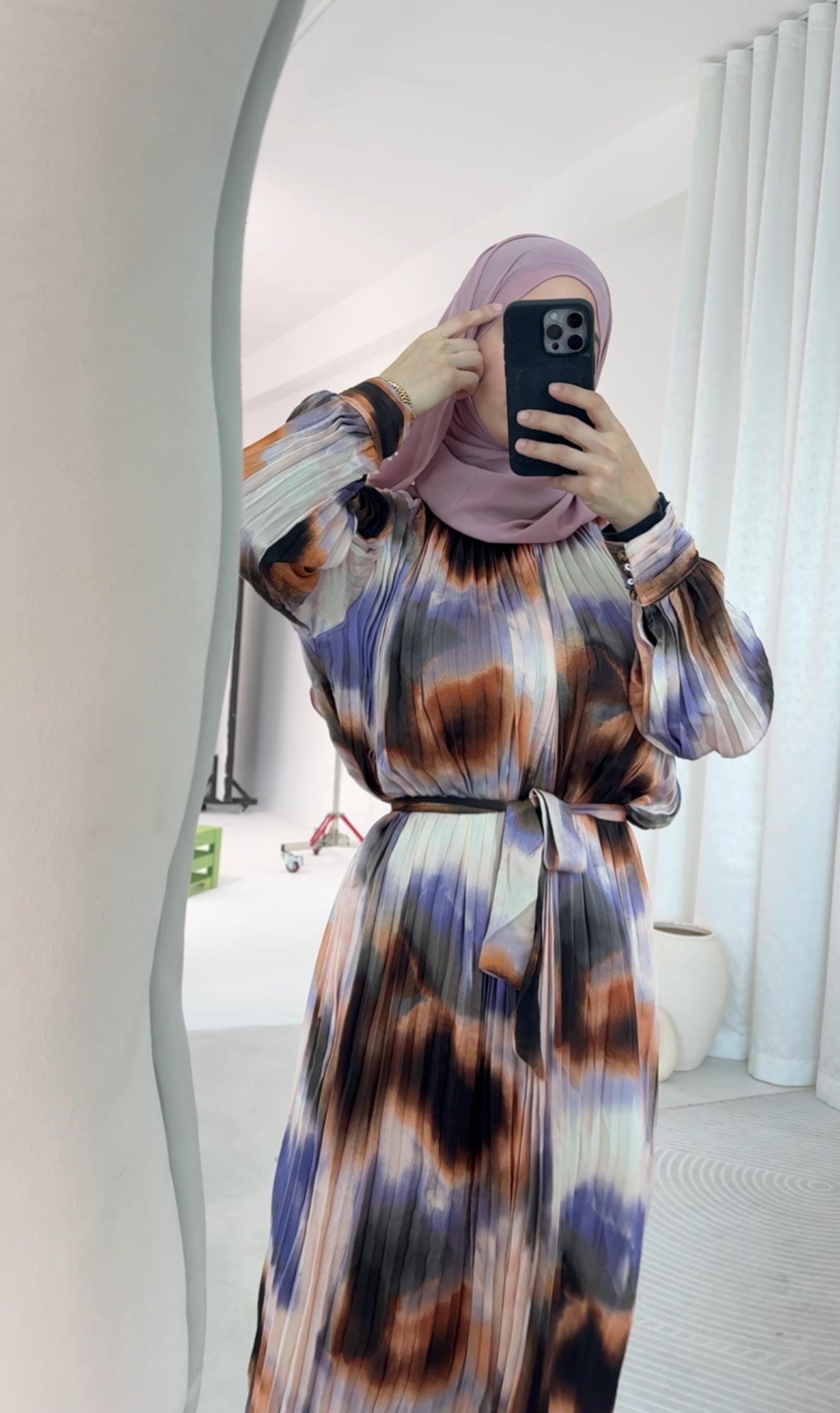 Brown and purple dye pleated dress