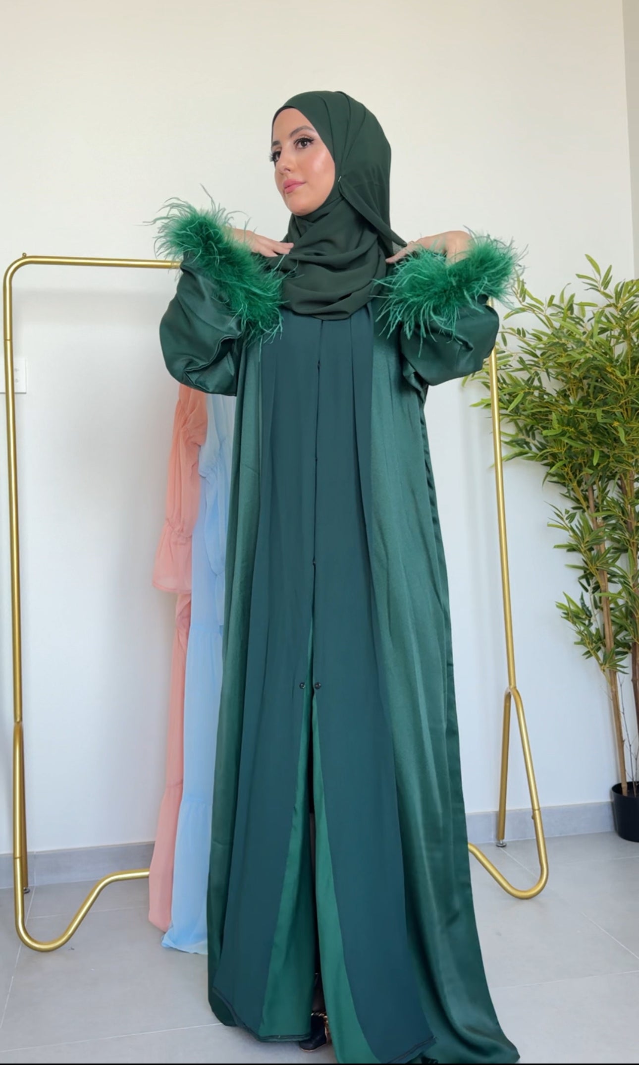 Emerald Green abayah with fur on the sleeve