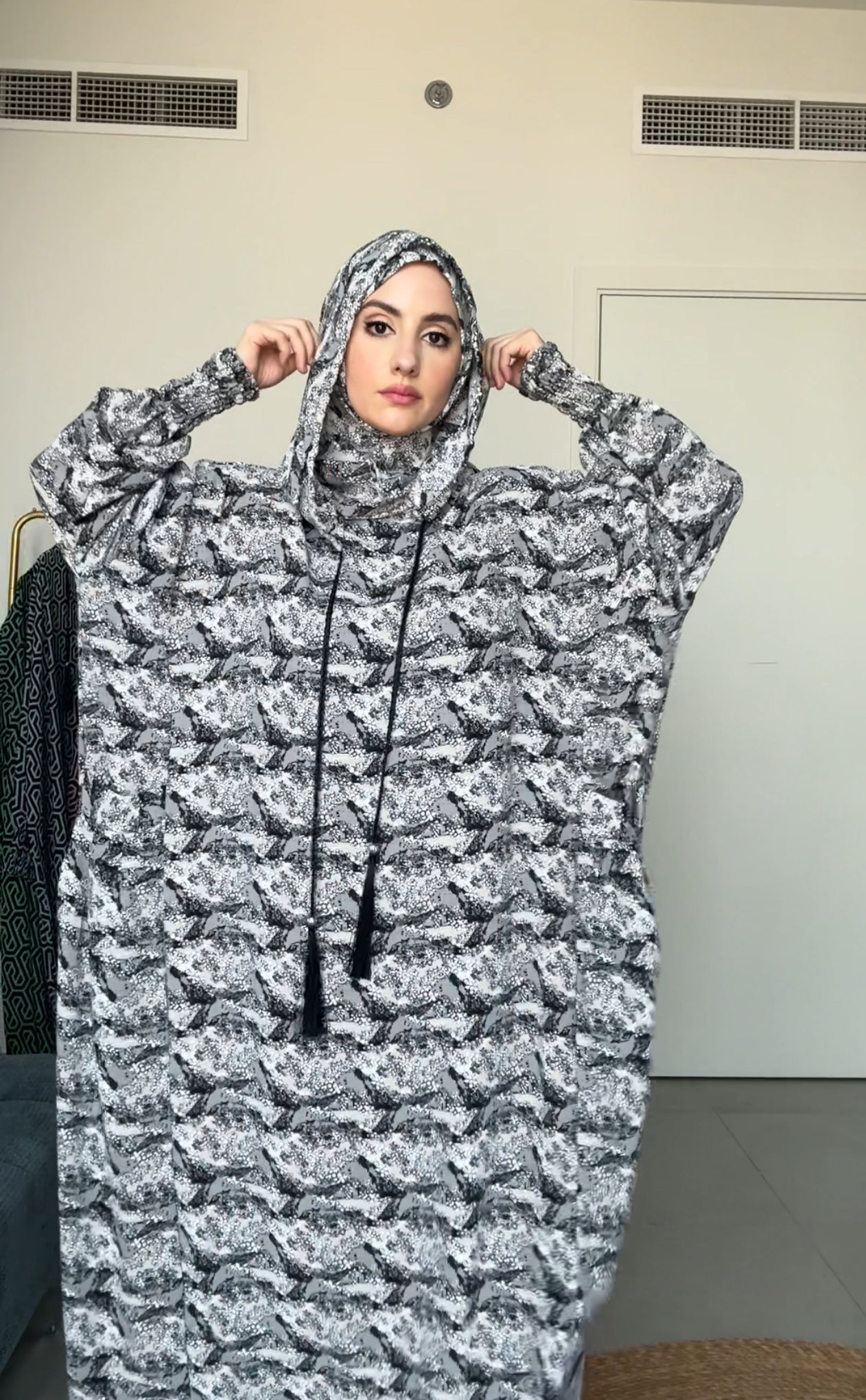 Black and white burqa with pockets