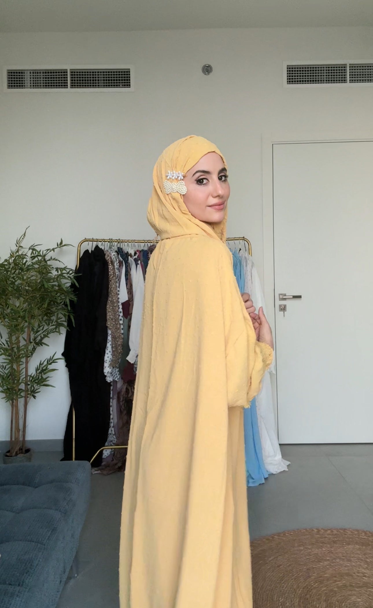 Light yellow burqa with yellow dots