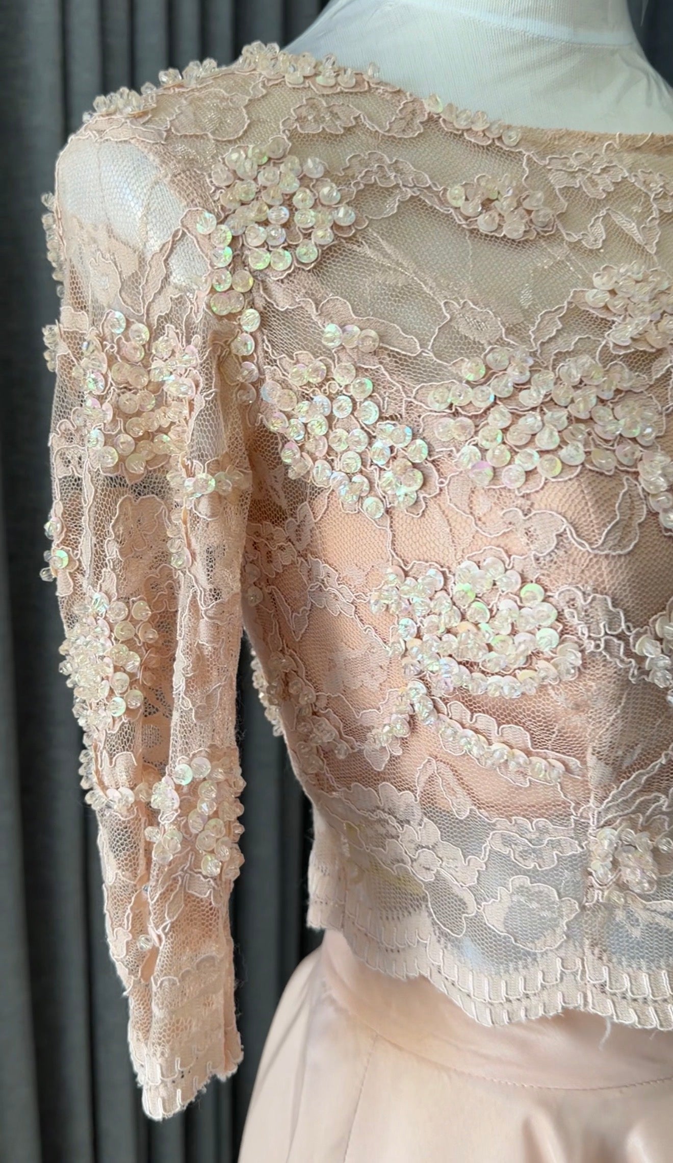 Peach beaded set with skirt