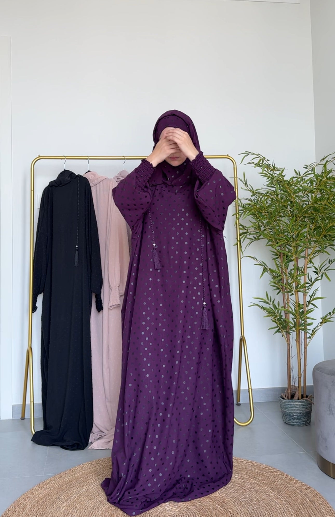 Purple with black dots burqa