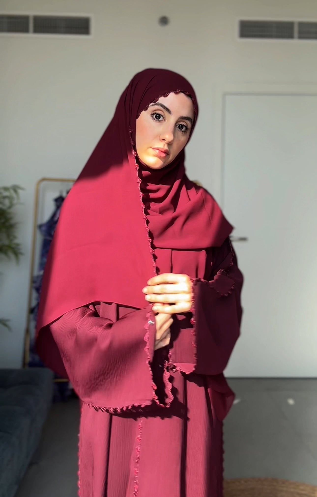 Maroon Zoom Abayah with Embrodiery detail