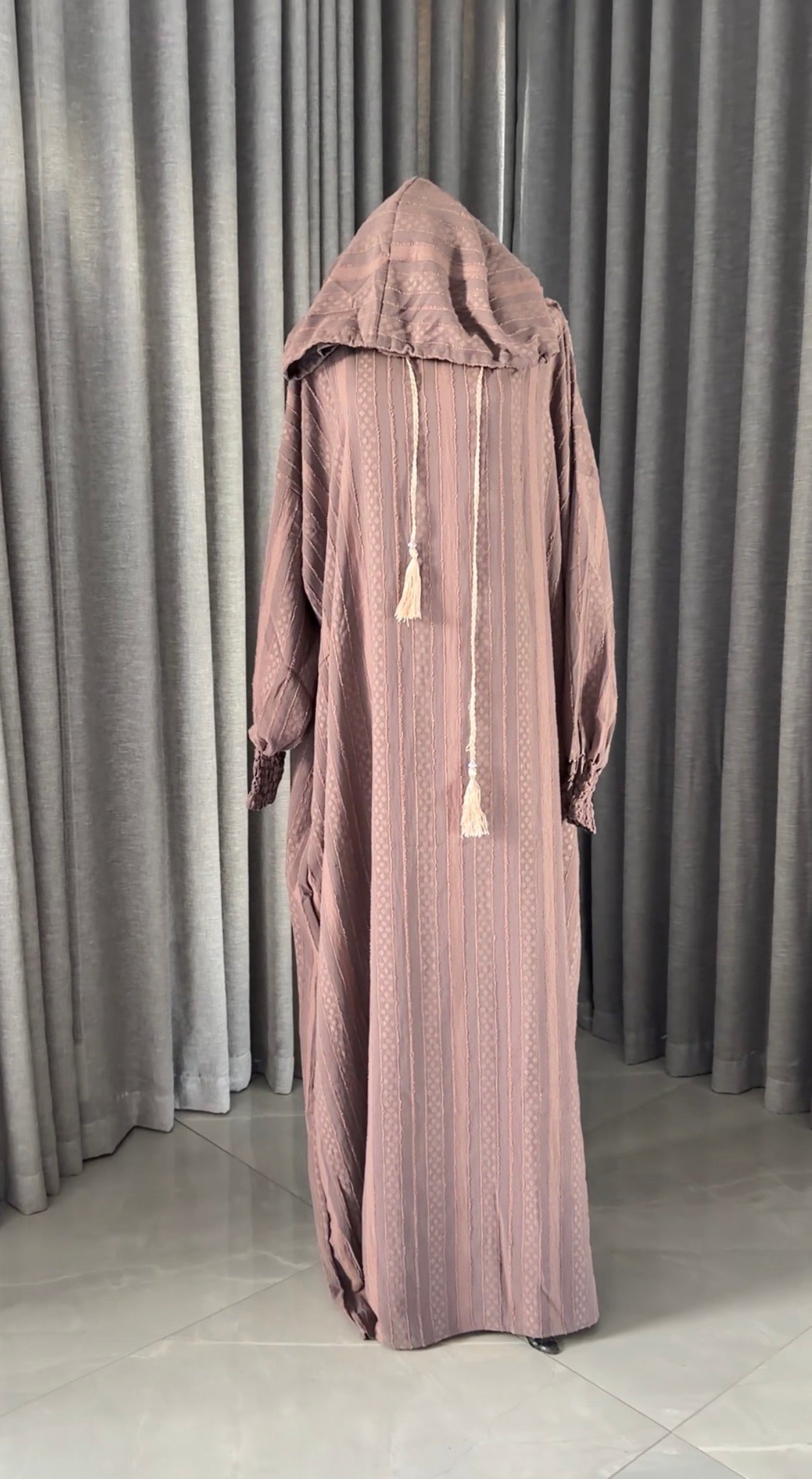 Brown burqa with vertical lines