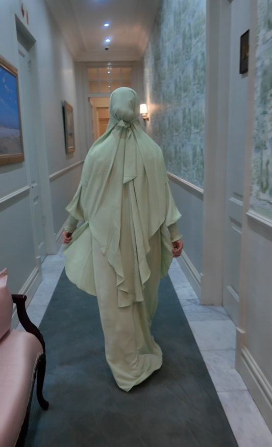 Bright Green Nada fabric Jilbab with long sleeve inner