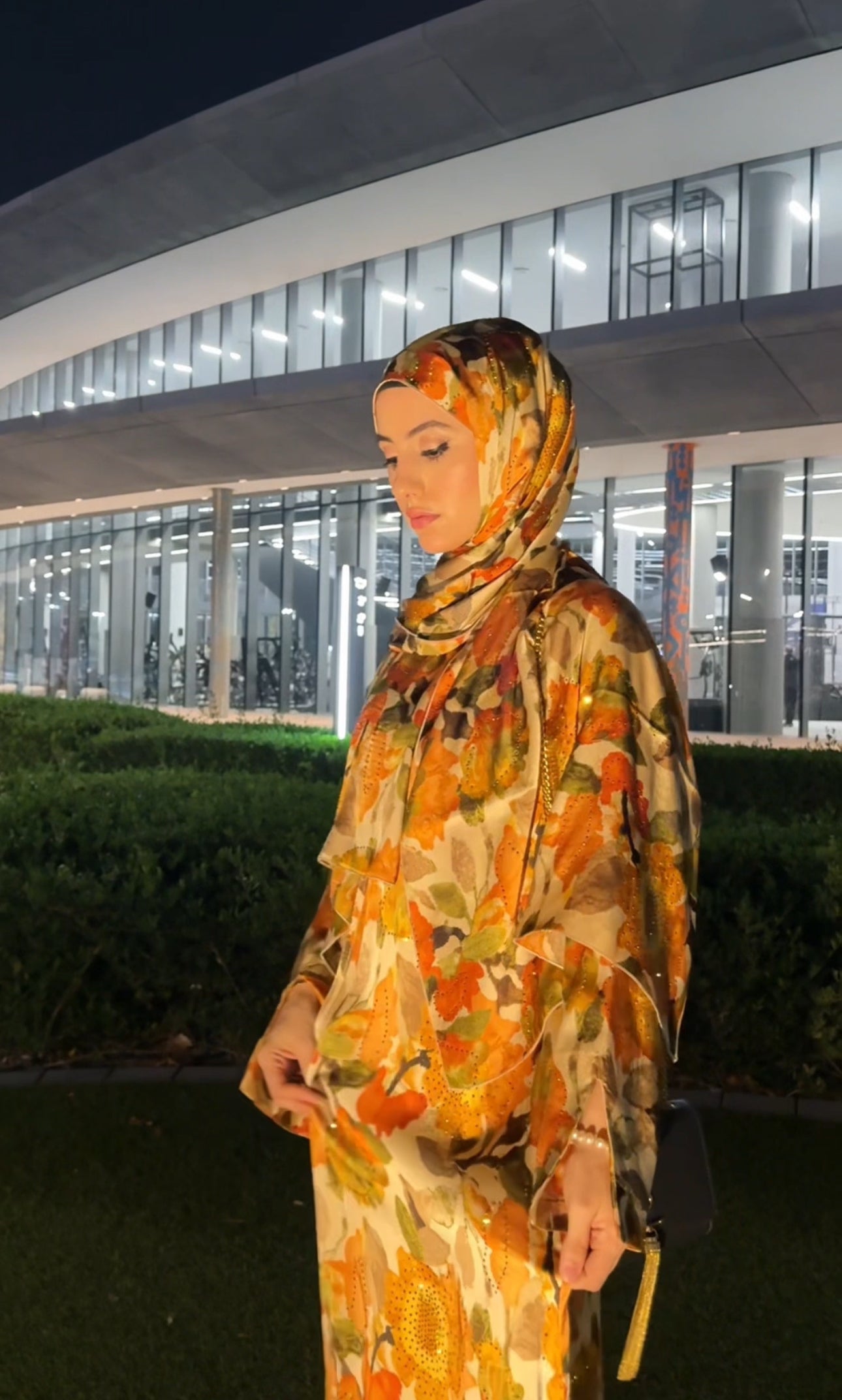 Orange 🍊 floral Abayah with matching scarf