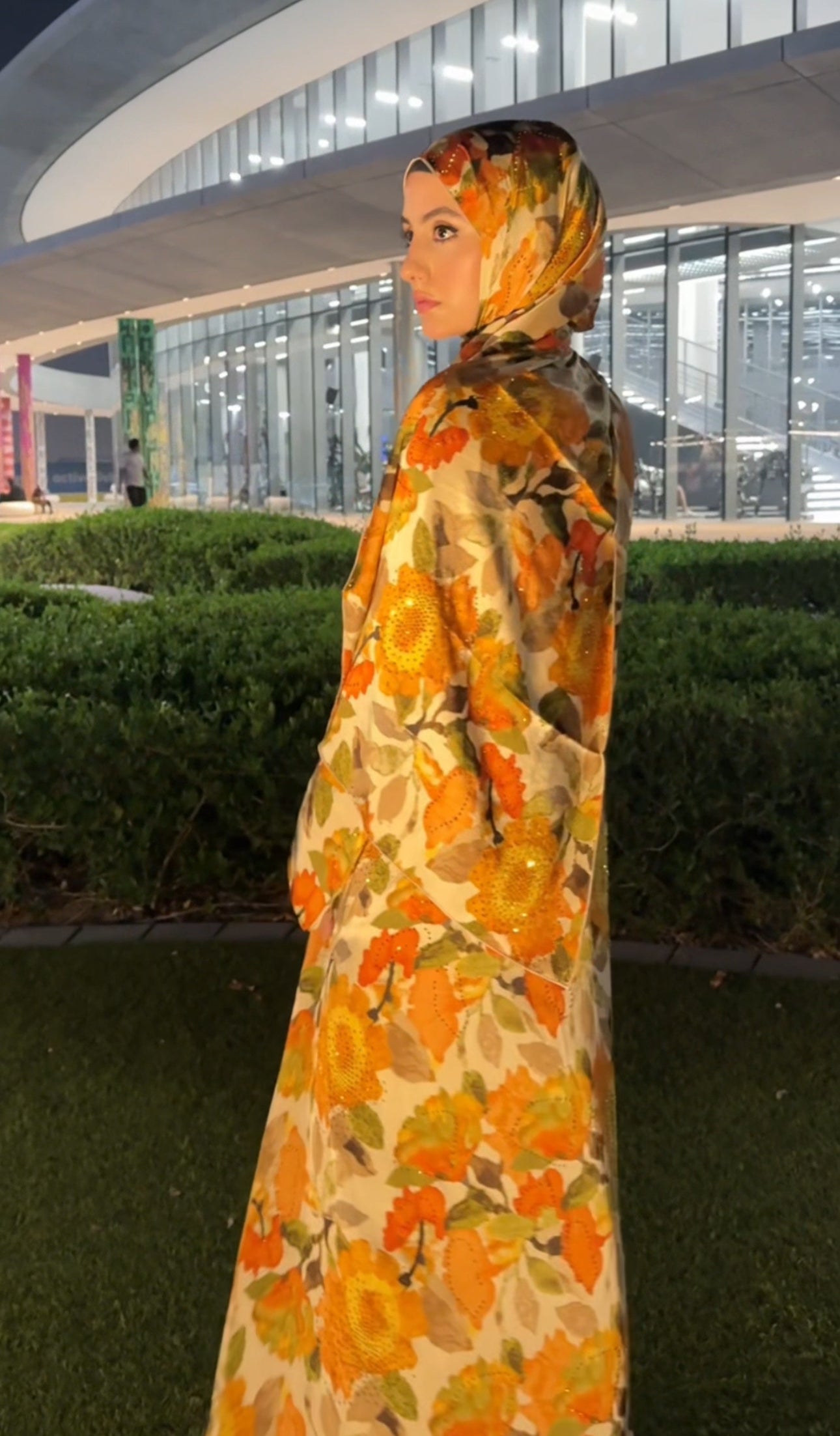 Orange 🍊 floral Abayah with matching scarf